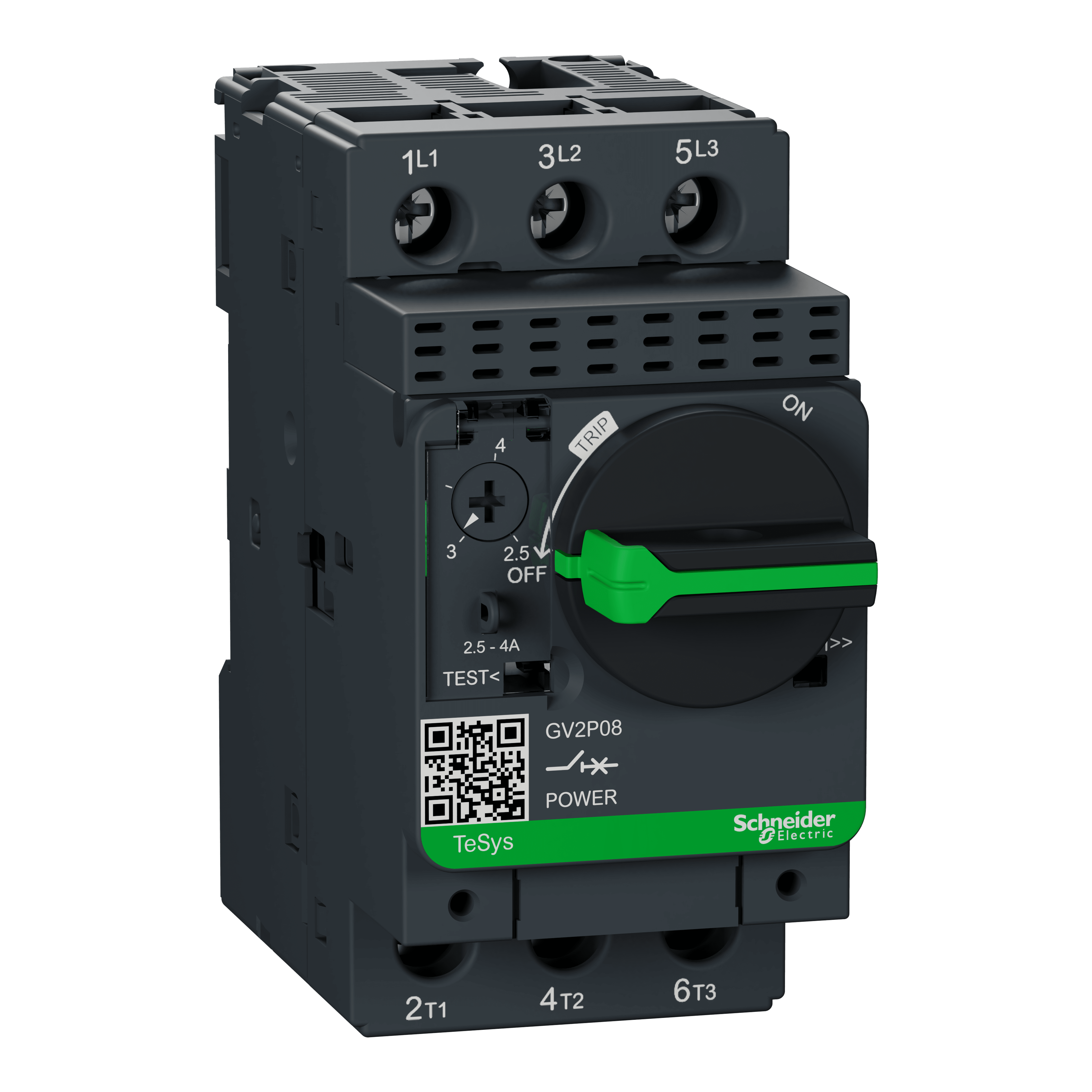 SCHNEIDER ELECTRIC - Interruttore automatico magnetotermico manovra rotativa, TeSys, GV2P, 2,5-4A viti serrafilo