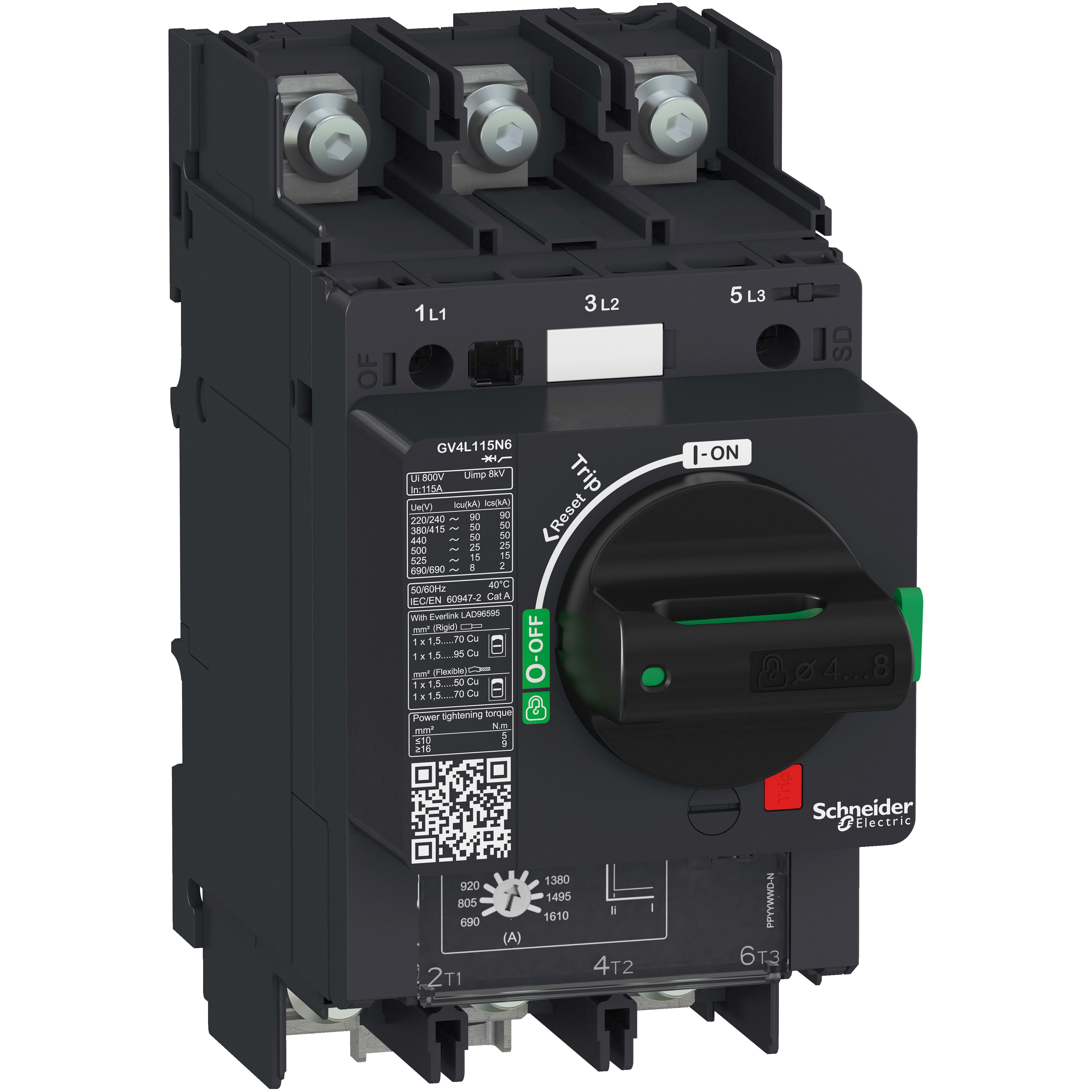 SCHNEIDER ELECTRIC - Interruttore automatico magnetico manovra rotativa, TeSys, GV4L, 5A Icu 50kA dado