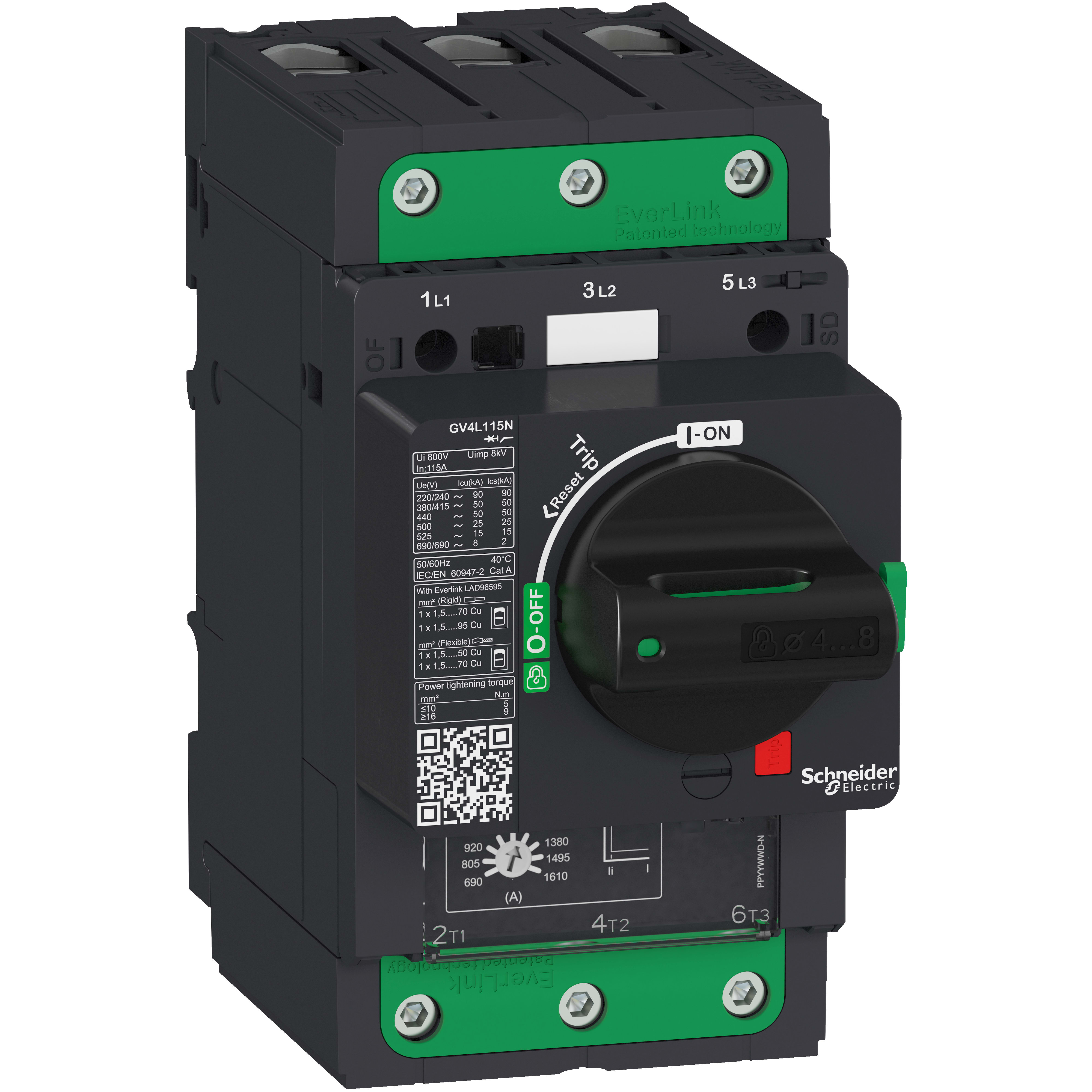 SCHNEIDER ELECTRIC - Interruttore salvamotore GV4L magnetico 80A 25kA Everlink GV4L80B