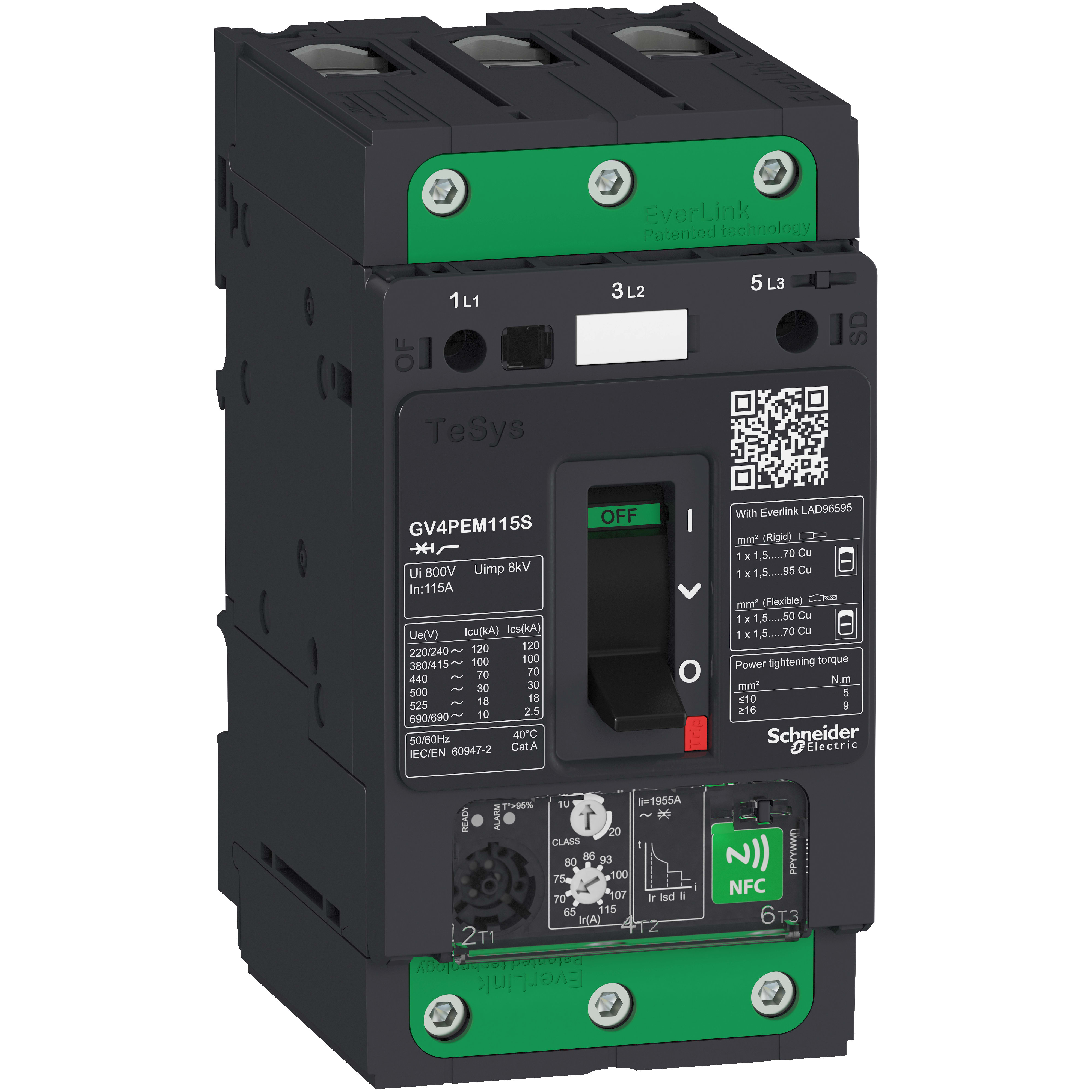 SCHNEIDER ELECTRIC - Interruttore salvamotore magnetotermico multifunzione 115A 25kA Everlink