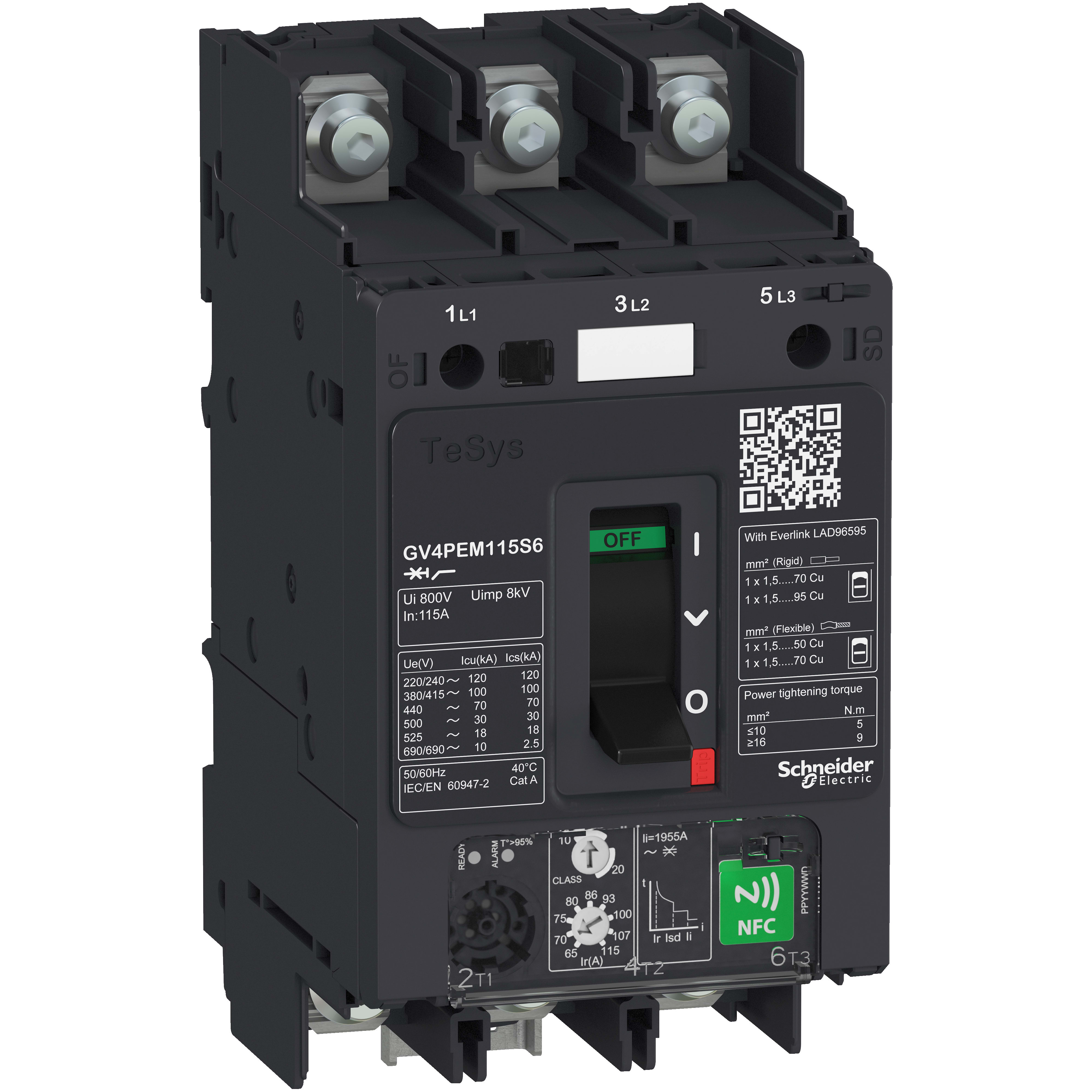 SCHNEIDER ELECTRIC - Interruttore automatico magnetotermico multifunzione a leva, TeSys, GV4PEM, 80A Icu 50kA dado