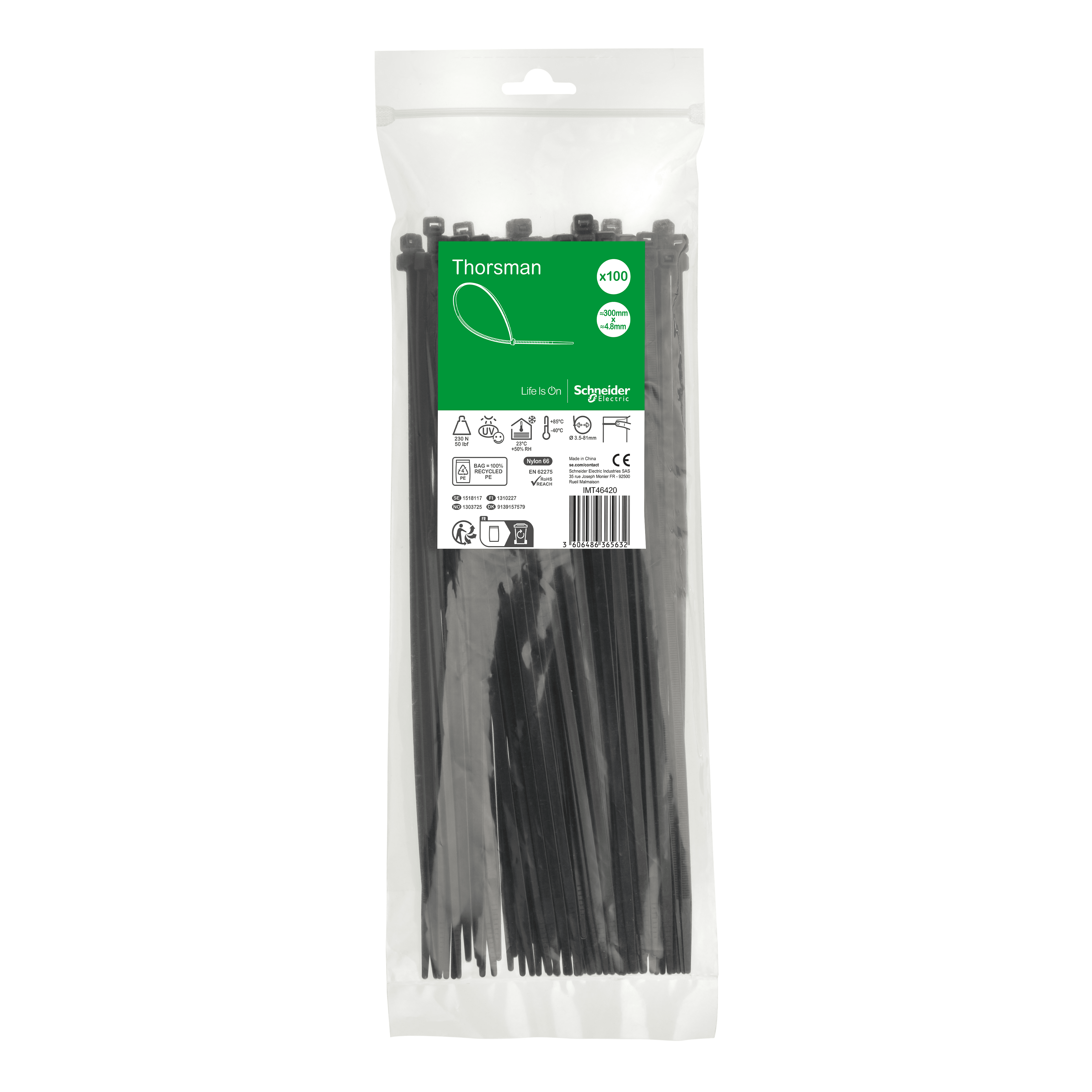 SCHNEIDER ELECTRIC - Accessori, Mureva Tube & Fix, Fascette di Cablaggio,  300x4.8mm, nero - [prezzo per 100 pz] IMT46420