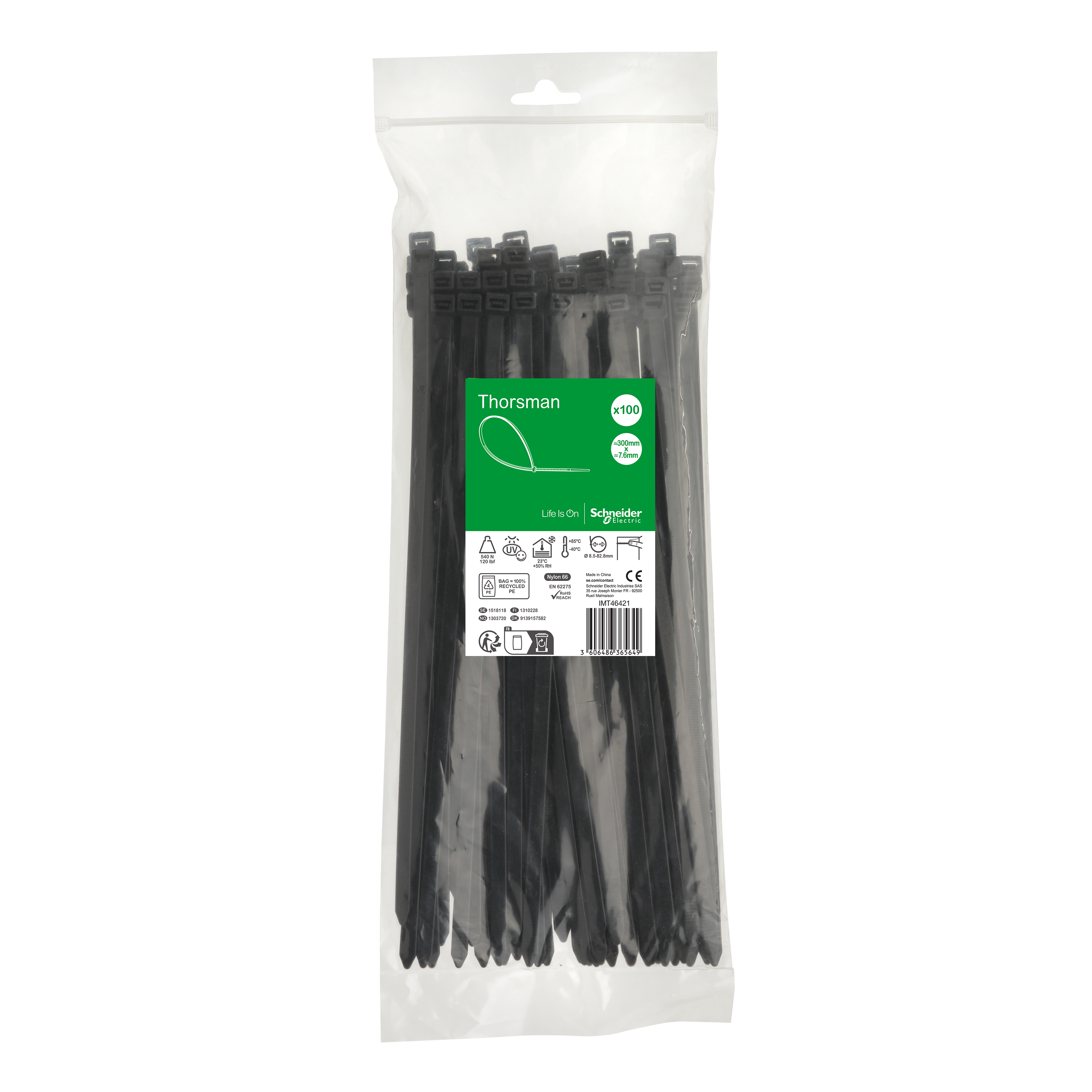 SCHNEIDER ELECTRIC - Accessori, Mureva Tube & Fix, Fascette di Cablaggio, 300x7.6mm, nero - [prezzo per 100 pz]