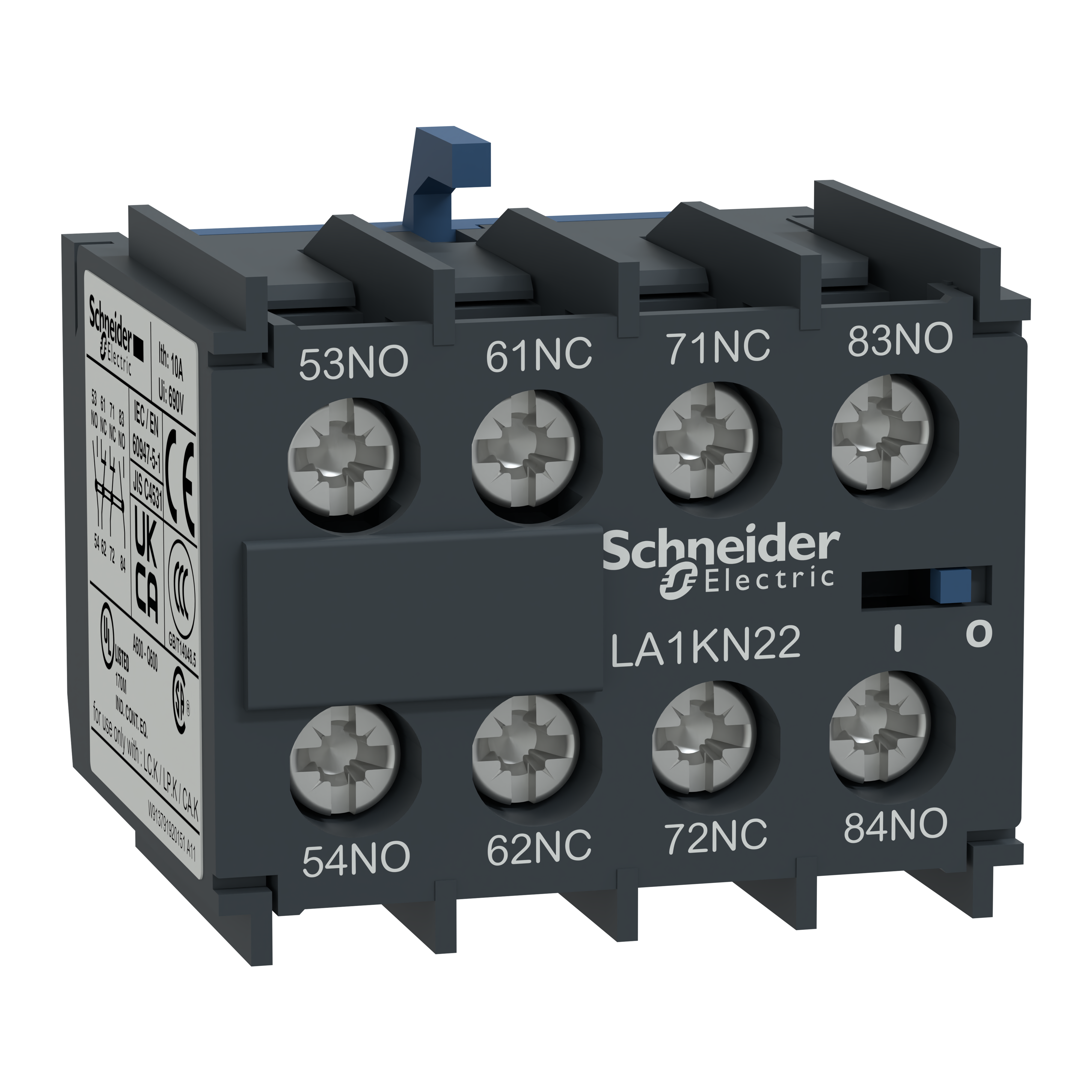 SCHNEIDER ELECTRIC - Blocco contatti ausiliari, TeSys K, 2NO+2NC, montaggio frontale, Connessioni a vite LA1KN22