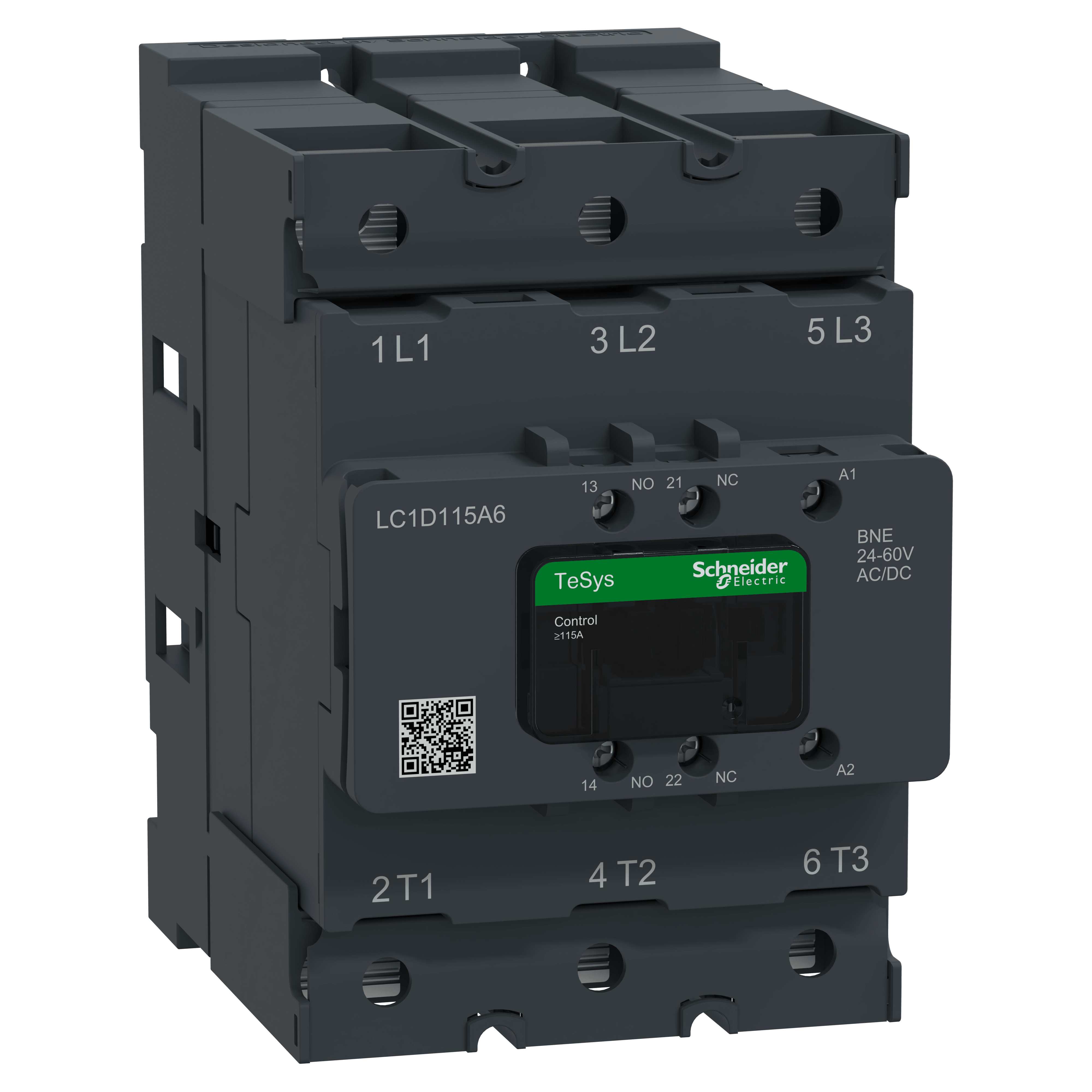 SCHNEIDER ELECTRIC - Contattore, Tesys deca Advanced, 3P3NO, AC-3AC-3e, 440V, 115A, bobina ACDC 24-60V, anello o sbarre di collegamento