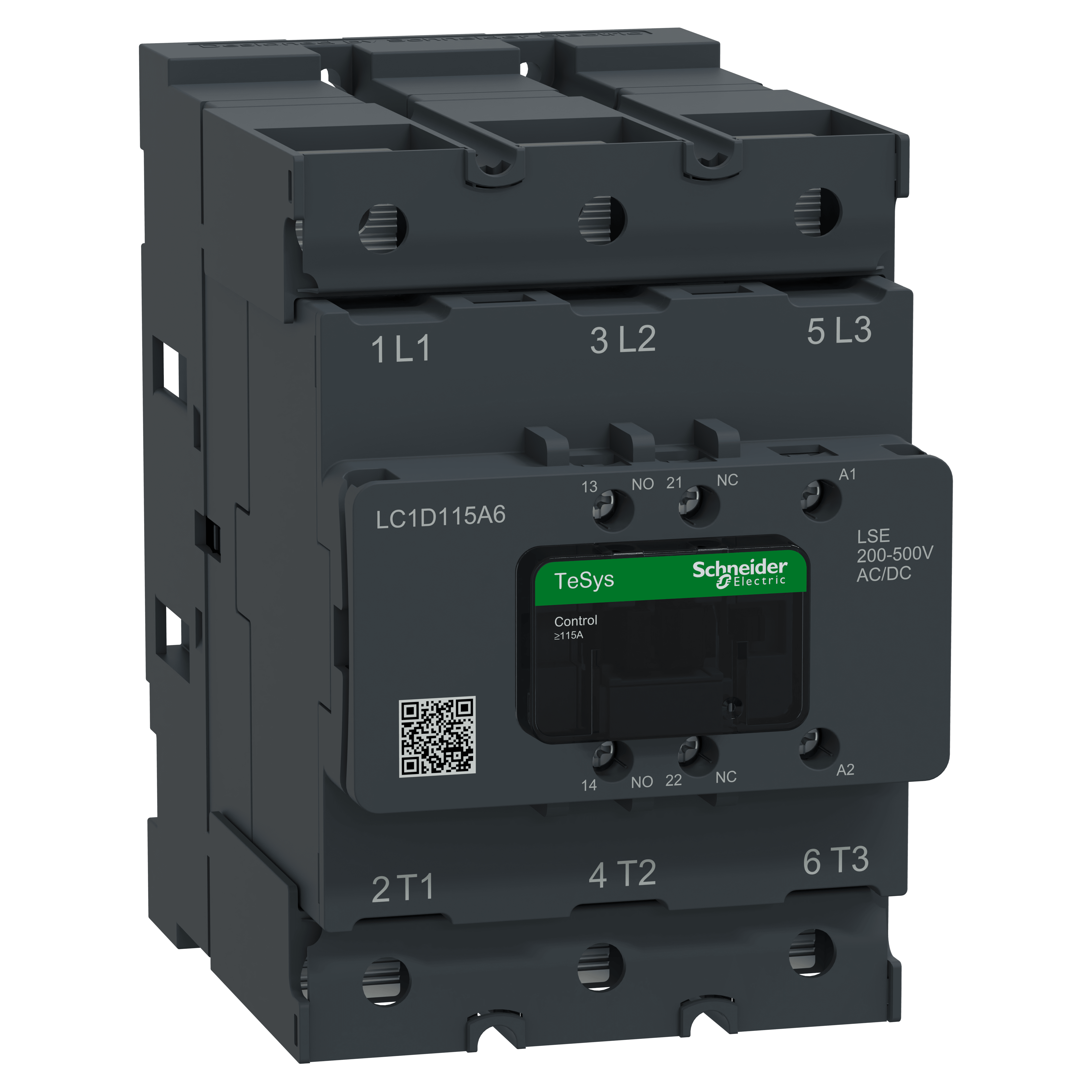 SCHNEIDER ELECTRIC - Contattore, Tesys deca Advanced, 3P3NO, AC-3AC-3e, 440V, 115A, bobina ACDC 200-500V, anello di regolazione o sbarre