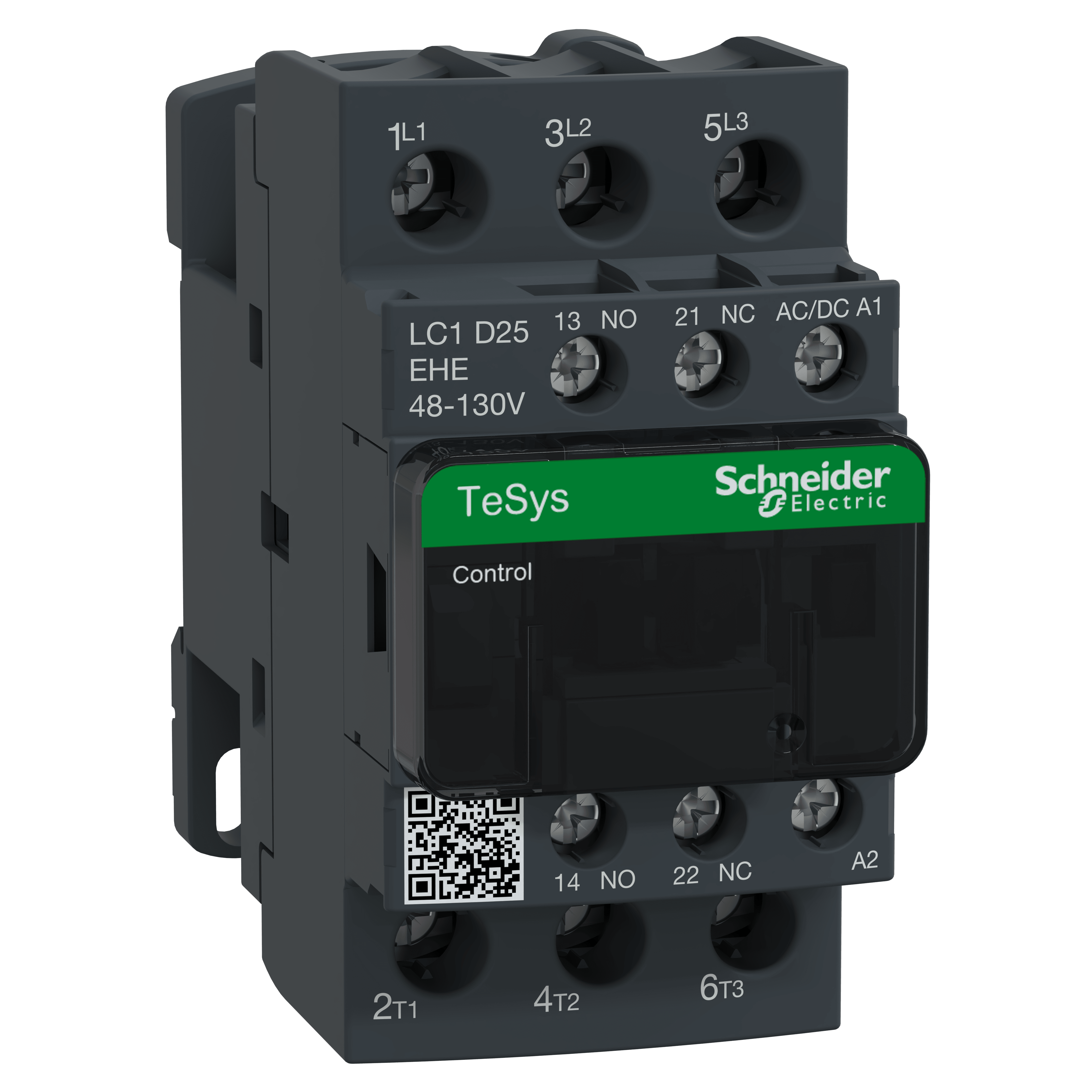 SCHNEIDER ELECTRIC - TeSys D Green contattore - 3P - <= 440 V - 25 A AC-3 - 48...130 V AC/DC LC1D25EHE