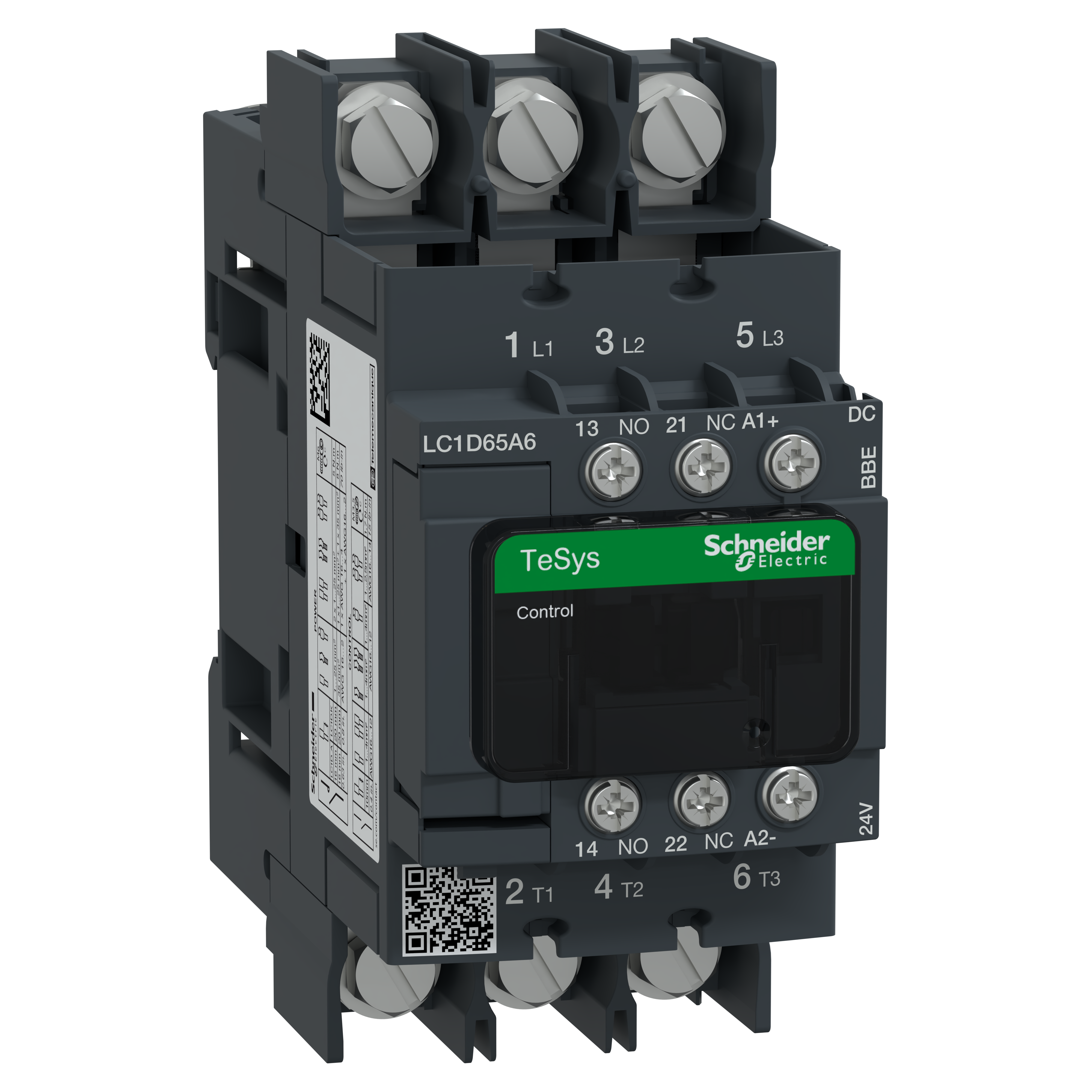 SCHNEIDER ELECTRIC - Contattore, TeSys Deca, 3P(3NO), AC-3/AC-3e, <=440V, 65A, bobina 24VDC,connessioni capicorda