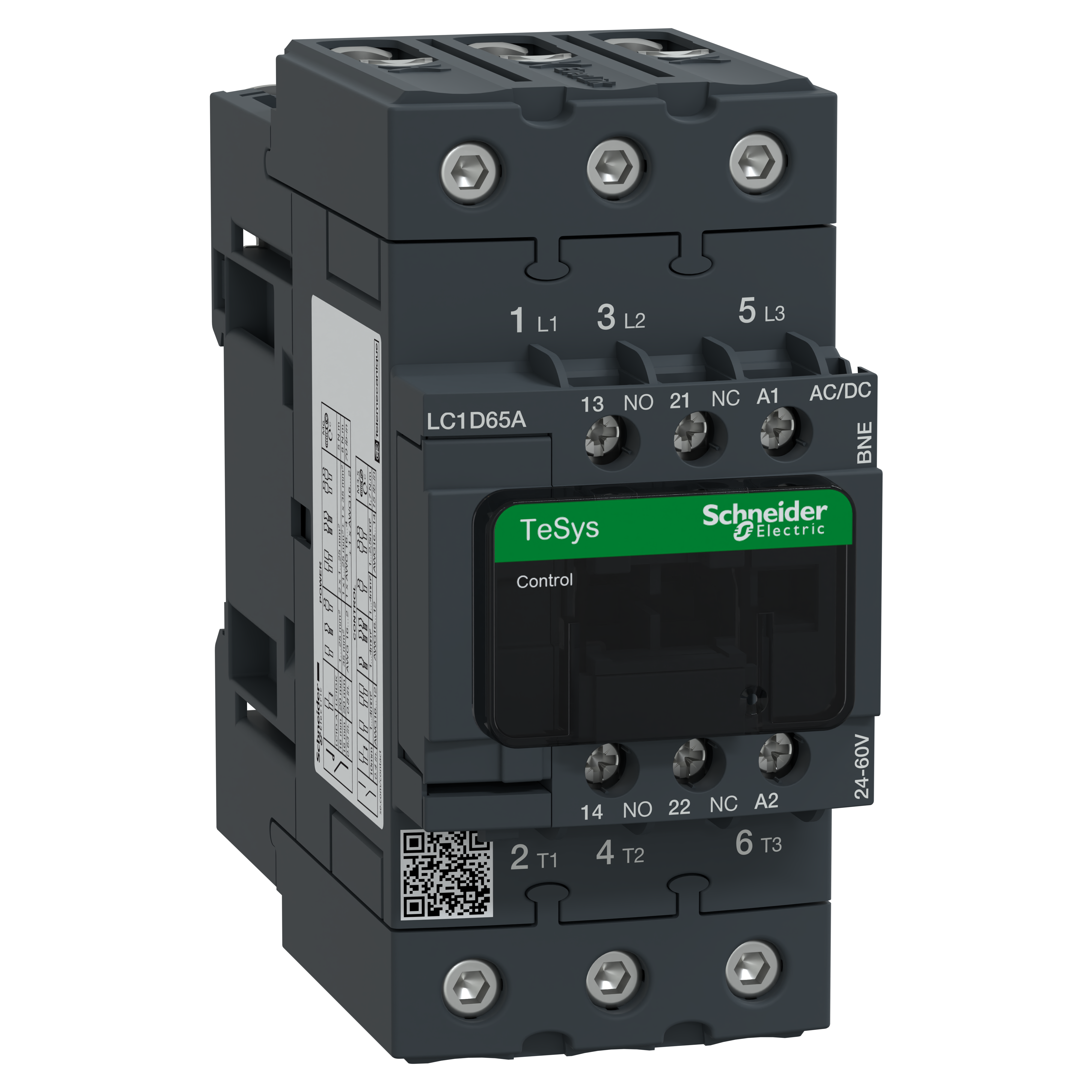 SCHNEIDER ELECTRIC - Contattore, TeSys Deca, 3P(3NO), AC-3/AC-3e, <=440V, 65A, bobina 24...60V AC/DC connessioni a vite EverLink BTR LC1D65ABNE