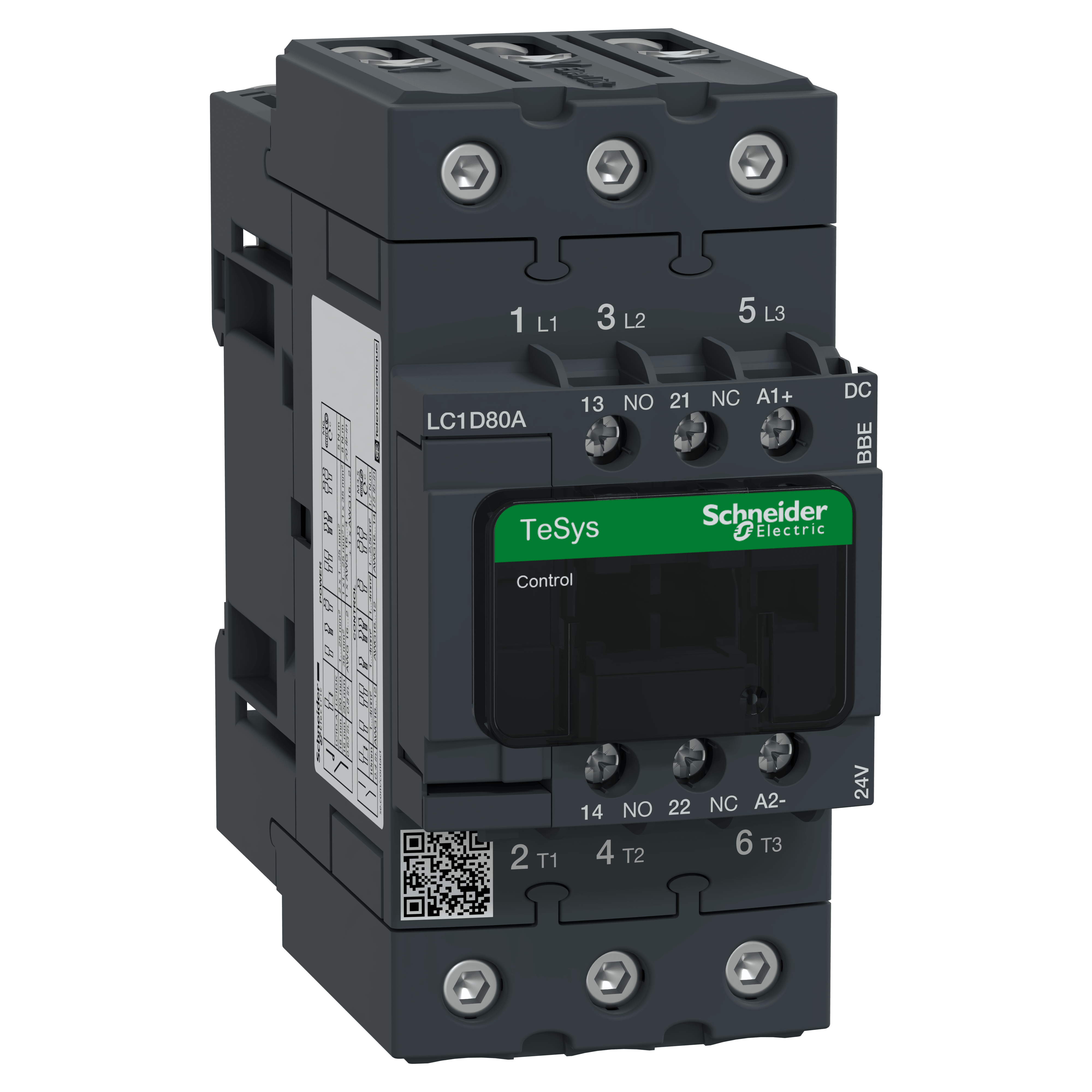 SCHNEIDER ELECTRIC - Contattore, TeSys Deca, 3P(3NO), AC-3/AC-3e, <=440V, 66A, bobina 24V DC connessioni a vite EverLink BTR LC1D80ABBE