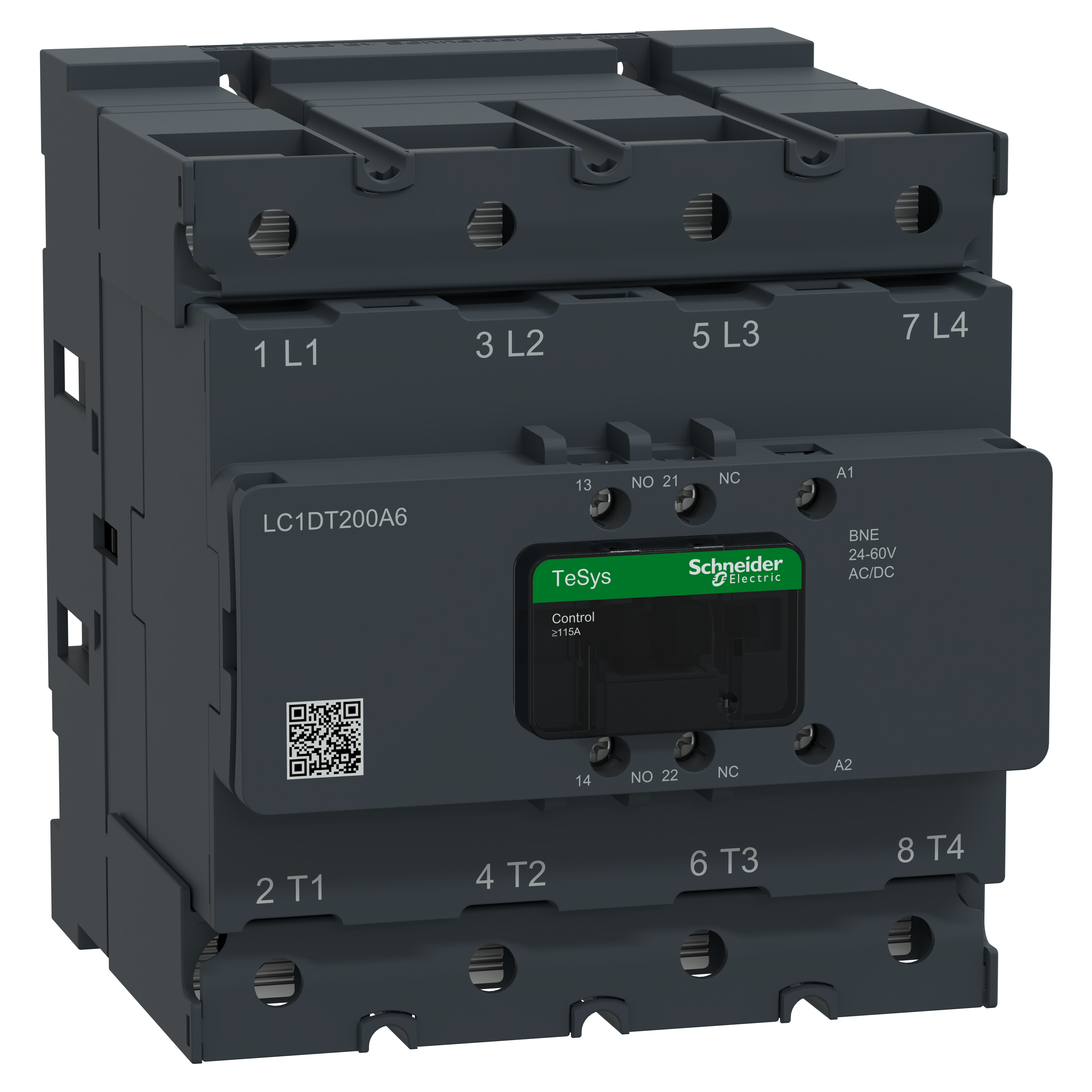 SCHNEIDER ELECTRIC - Contattore, Tesys deca Advanced, 4P4NO, AC-1, 440V, 200A, bobina 24-60V ACDC, anello con capicorda o barre