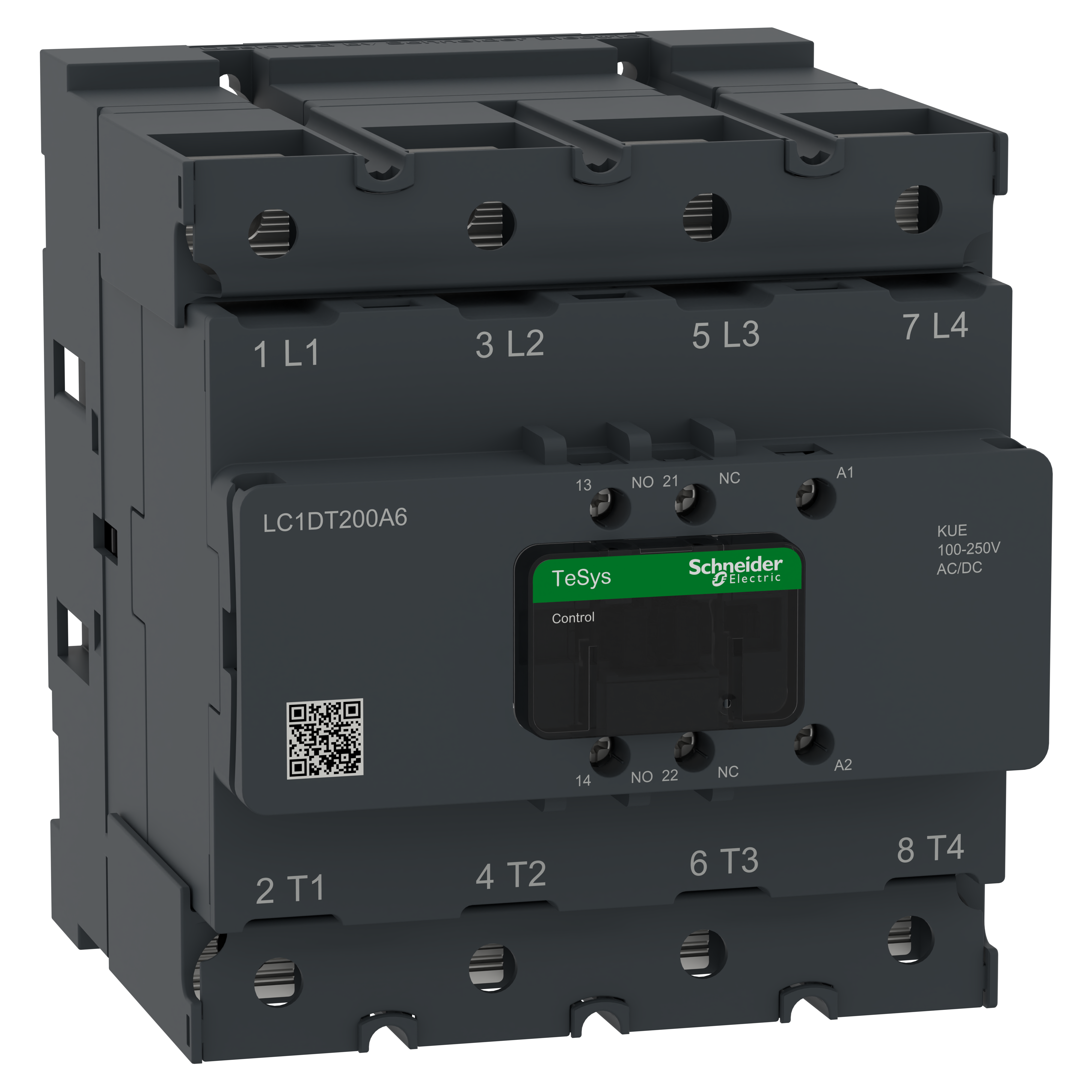 SCHNEIDER ELECTRIC - Contattore, Tesys deca Advanced, 4P4NO, AC-1, 440V, 200A, bobina ACDC 100-250V, anello o sbarre di collegamento