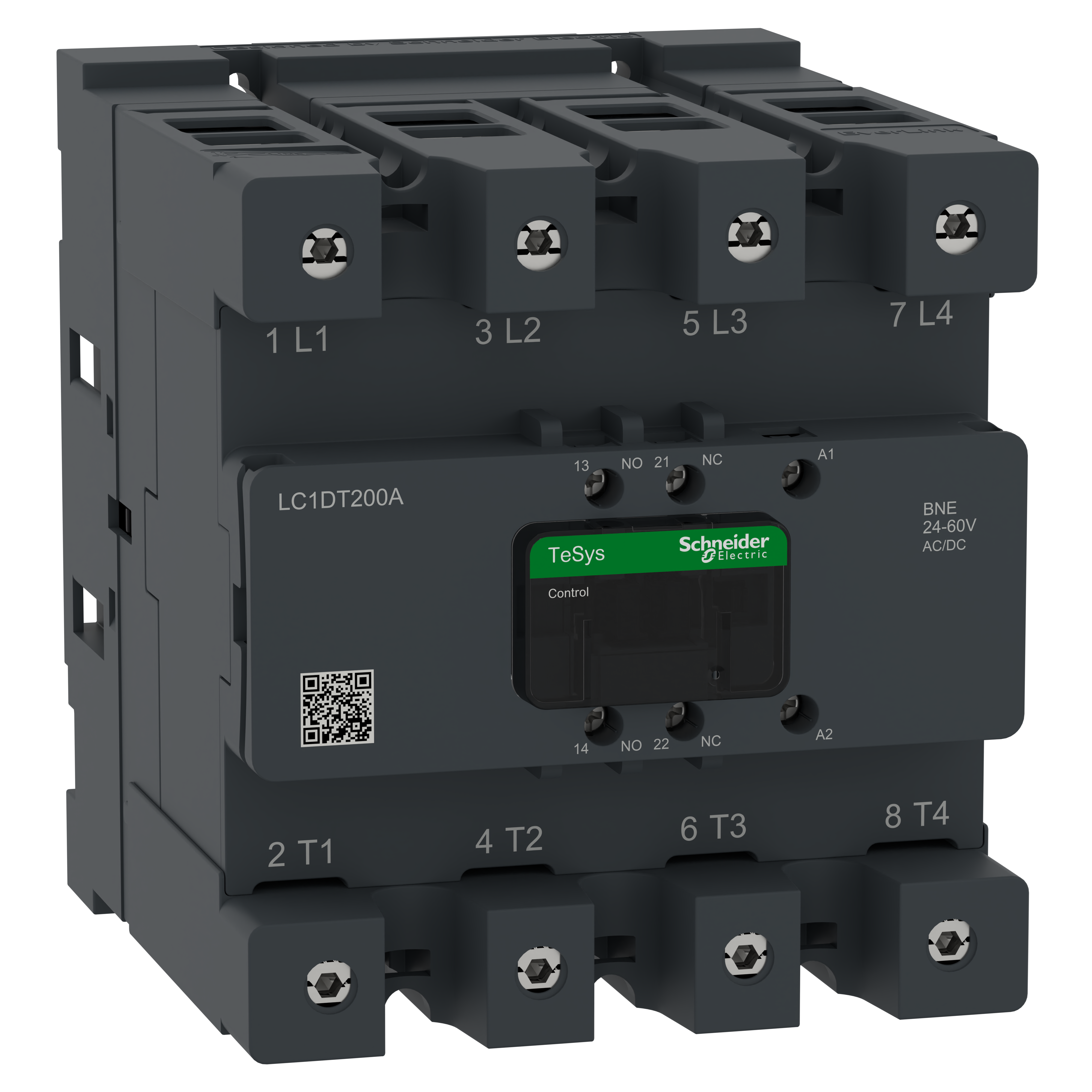SCHNEIDER ELECTRIC - Contattore, Tesys deca Advanced, 4P4NO, AC-1, 440V, 200A, bobina 24-60V ACDC, connettore