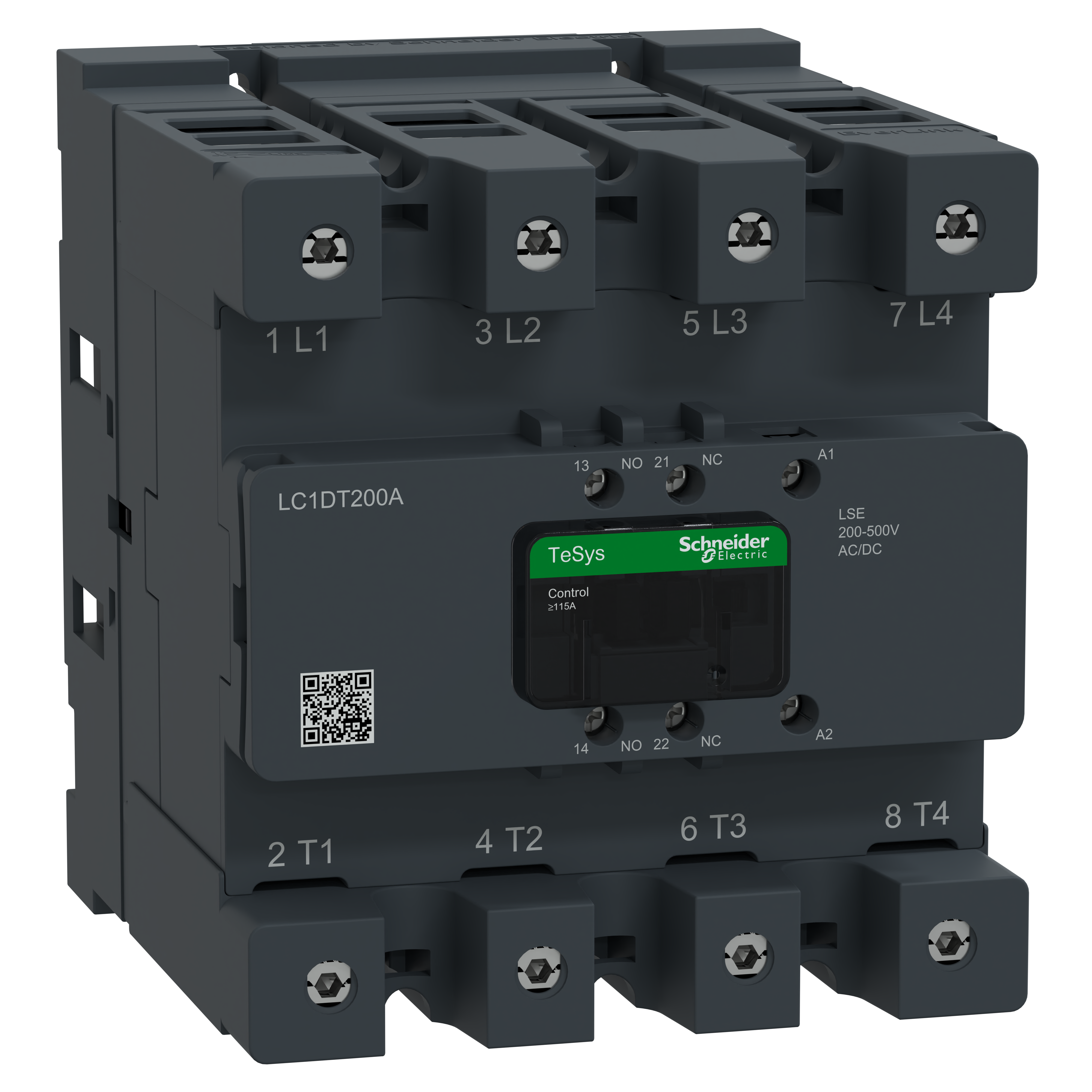 SCHNEIDER ELECTRIC - Contattore, Tesys deca Advanced, 4P4NO, AC-1, 440V, 200A, bobina 200-500V ACDC, connettore