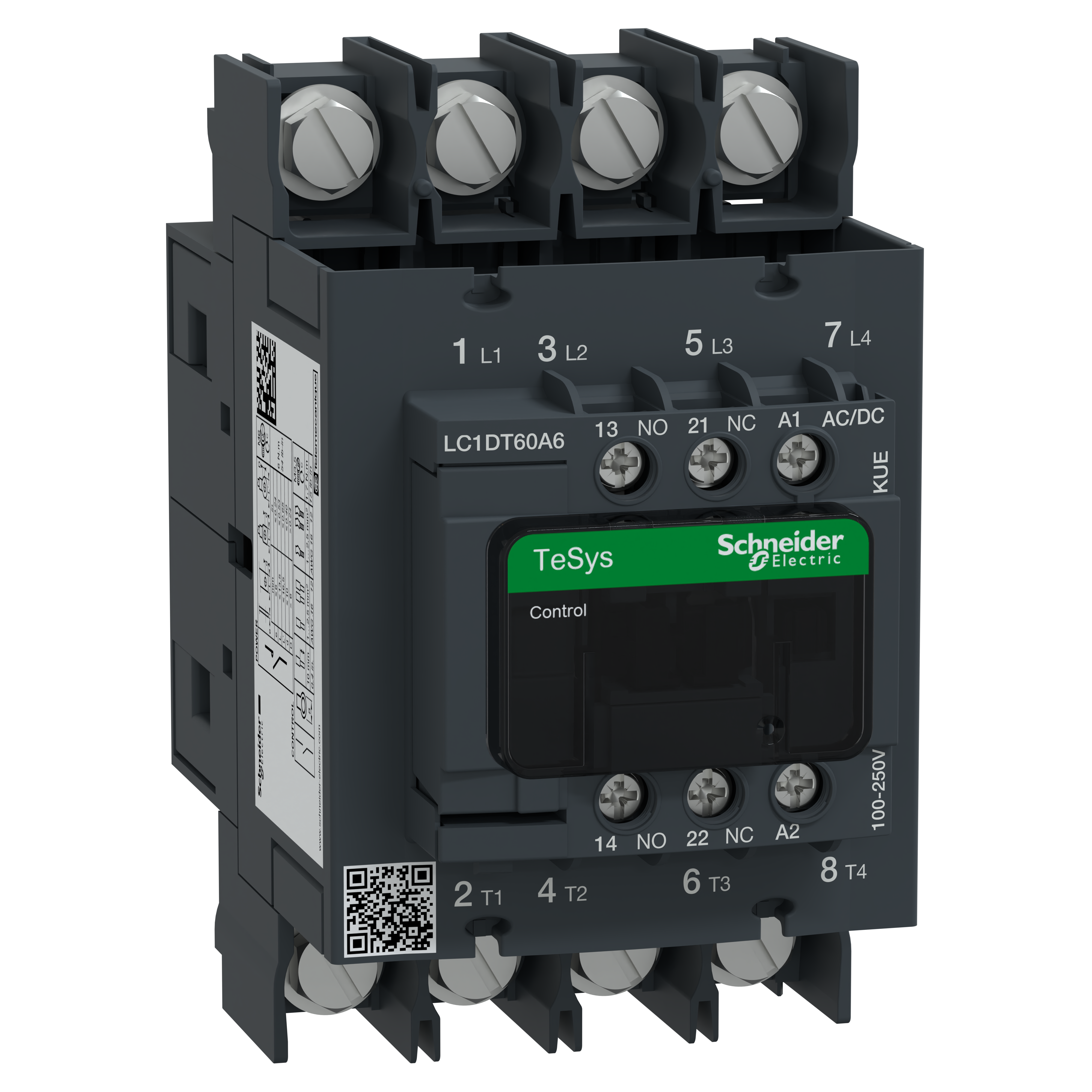 SCHNEIDER ELECTRIC - Contattore, TeSys Deca, 4P(4NO), AC-1, <=440V, 60A, bobina 100...250V AC/DC connessioni a capicorda