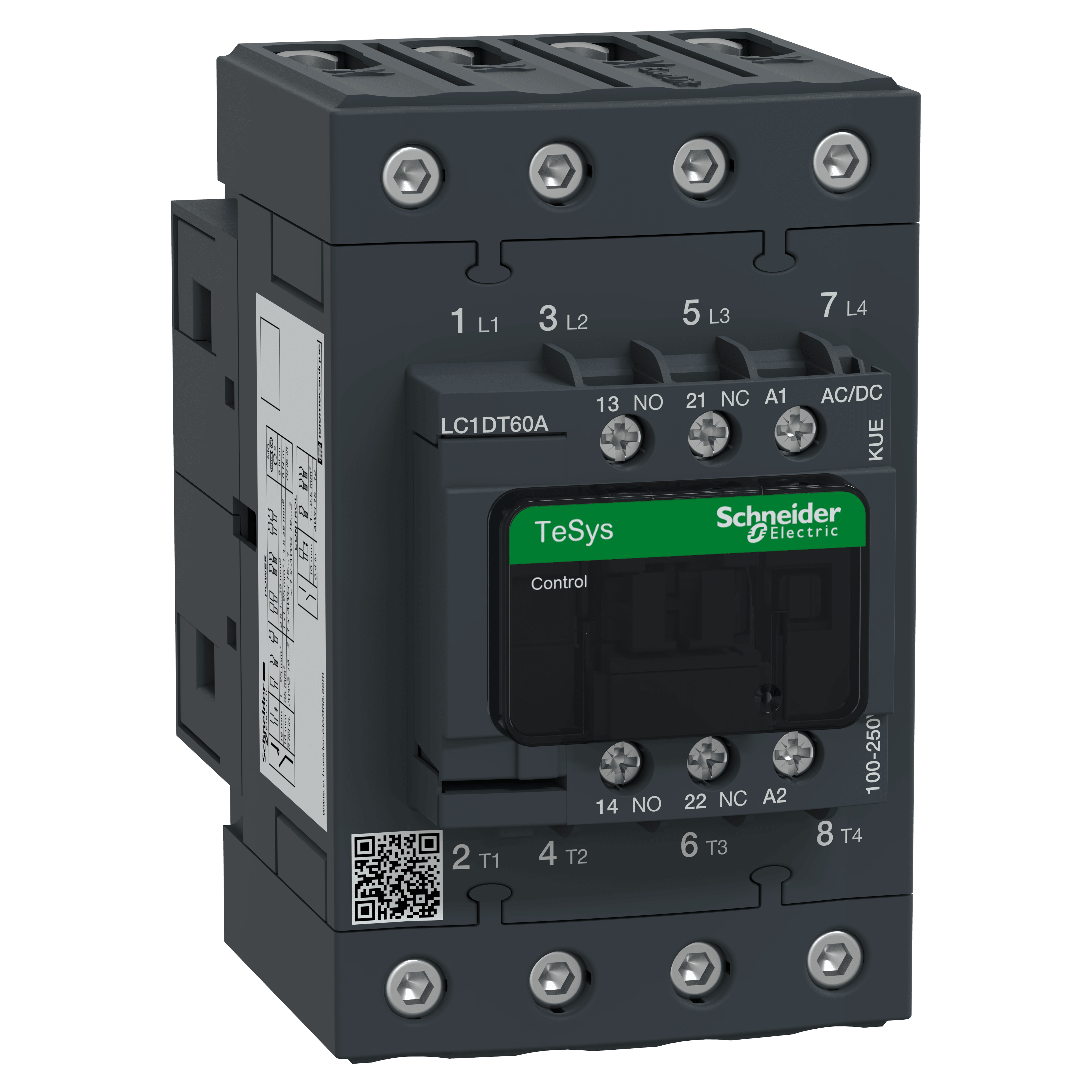 SCHNEIDER ELECTRIC - Contattore, TeSys Deca, 4P(4NO), AC-1, <=440V, 60A, bobina 100...250V AC/DC connessioni a vite EverLink BTR