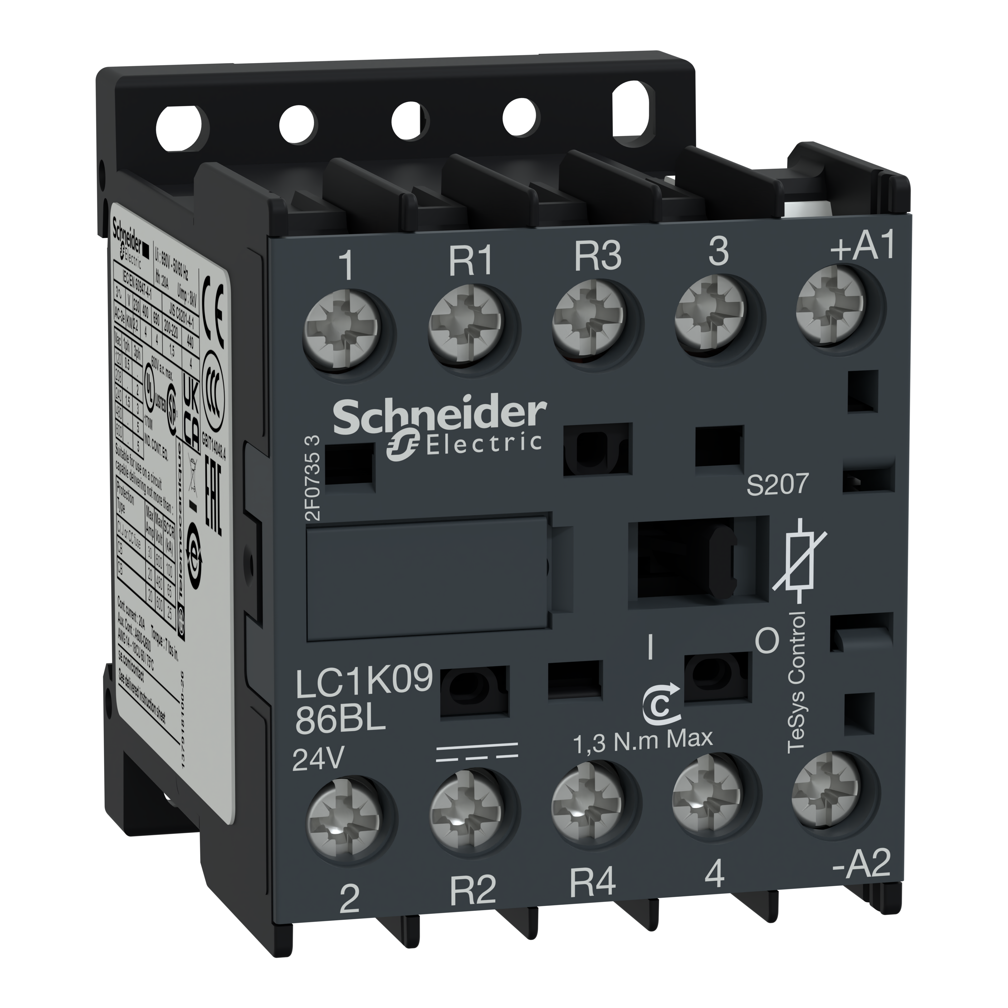 SCHNEIDER ELECTRIC - TeSys K contattore - 4P (2 NO + 2 NC) - AC-1 20 A - 24 V DC rail LC1K0986BLS207