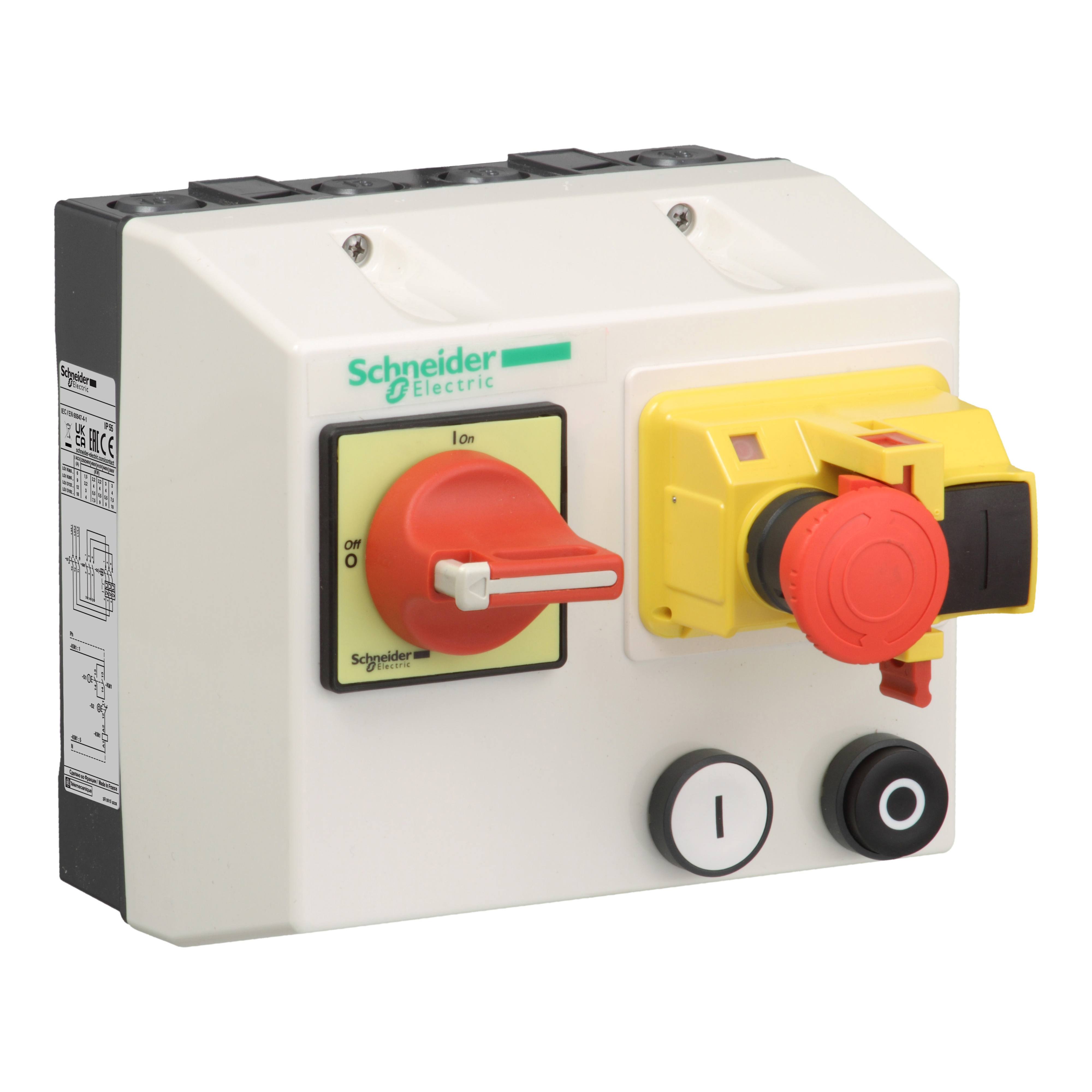 SCHNEIDER ELECTRIC - Enclosed DOL starter,TeSys LG,2.5-4A,380/400V AC coil,including 1 LC1K,GV2ME,rotary isolation switch ,2 pushbuttons,emergency stop