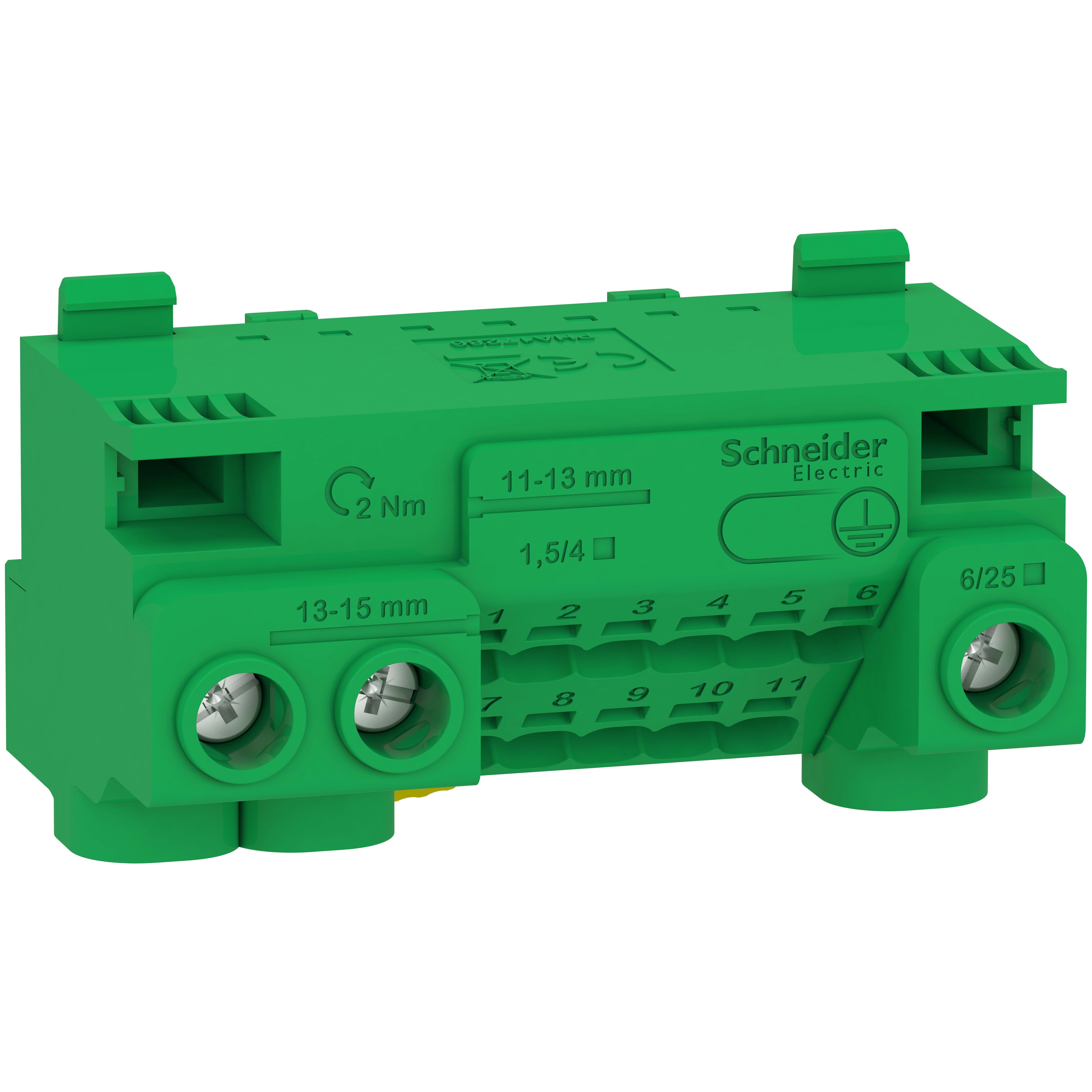 SCHNEIDER ELECTRIC - Morsettiera di terra isolata, Resi9, Linergy, collegamenti vite, collegamento senza vite, 14 fori, 3x25 mm+ 11x4 mm