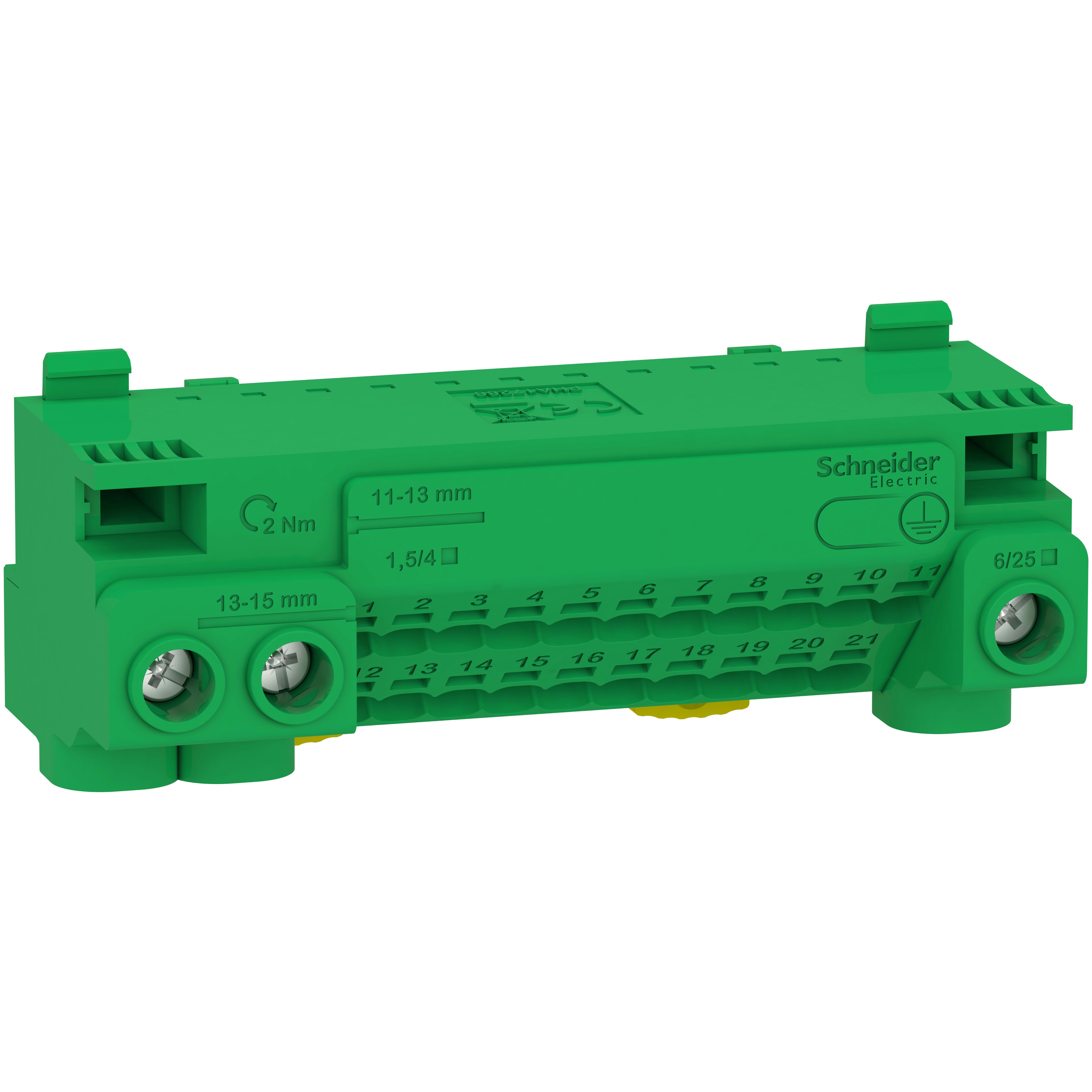 SCHNEIDER ELECTRIC - Morsettiera di terra isolata, Resi9, Linergy, collegamenti vite, collegamento senza vite, 24 fori, 3x25 mm+ 21x4 mm LGYT1E24