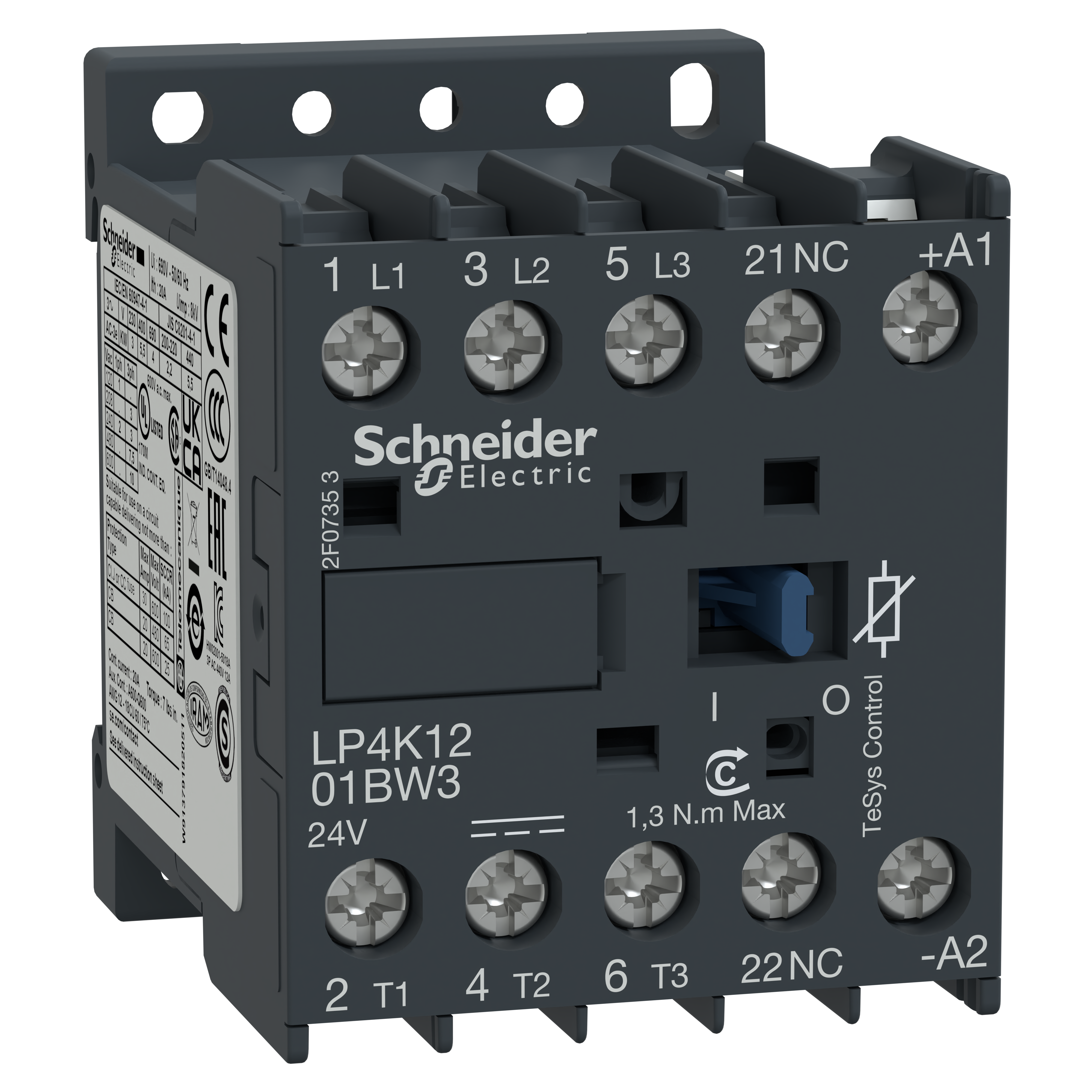 SCHNEIDER ELECTRIC - Contattore TeSys LP4K - 3 poli - AC3 440V 12 A - 24 V CC LP4K1201BW3