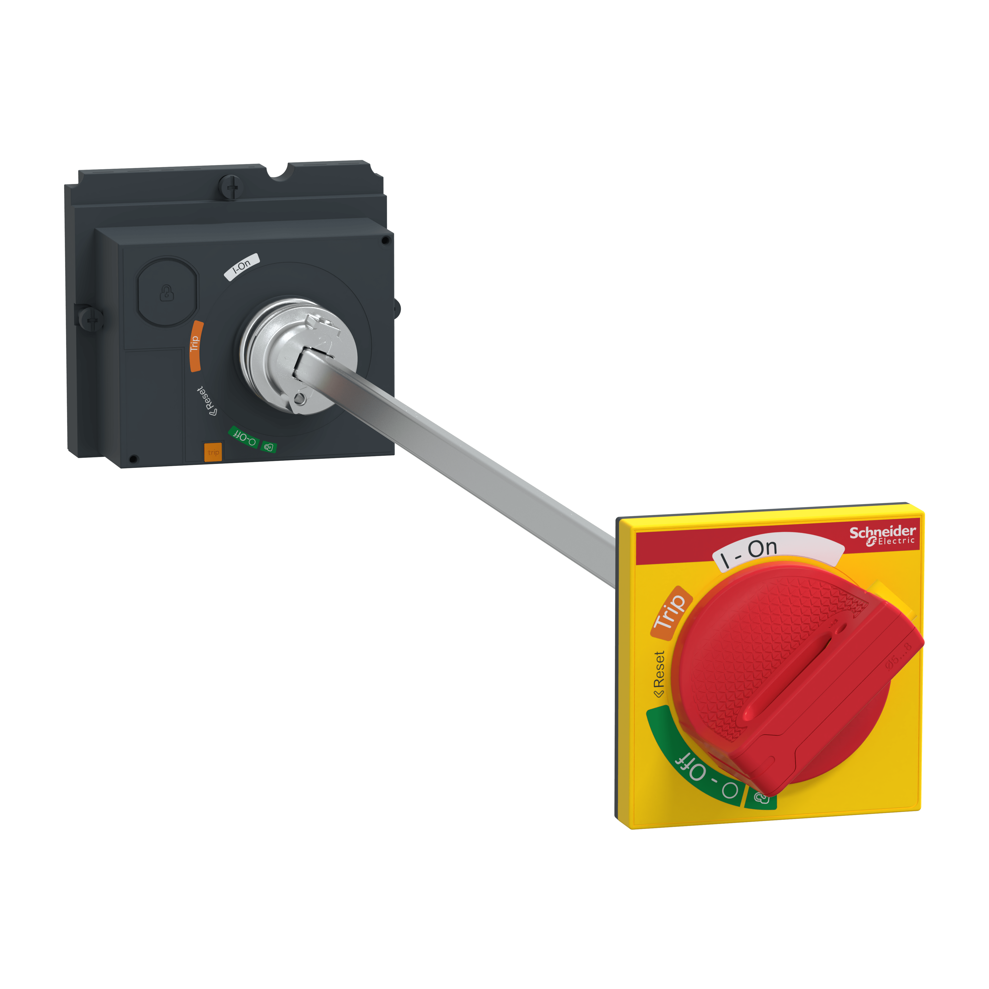 SCHNEIDER ELECTRIC - Manovra rotativa rinviata, compatta NSX100/160/250, manovra rossa su fronte giallo, lunghezza albero da 185 mm a 600 mm, IP55