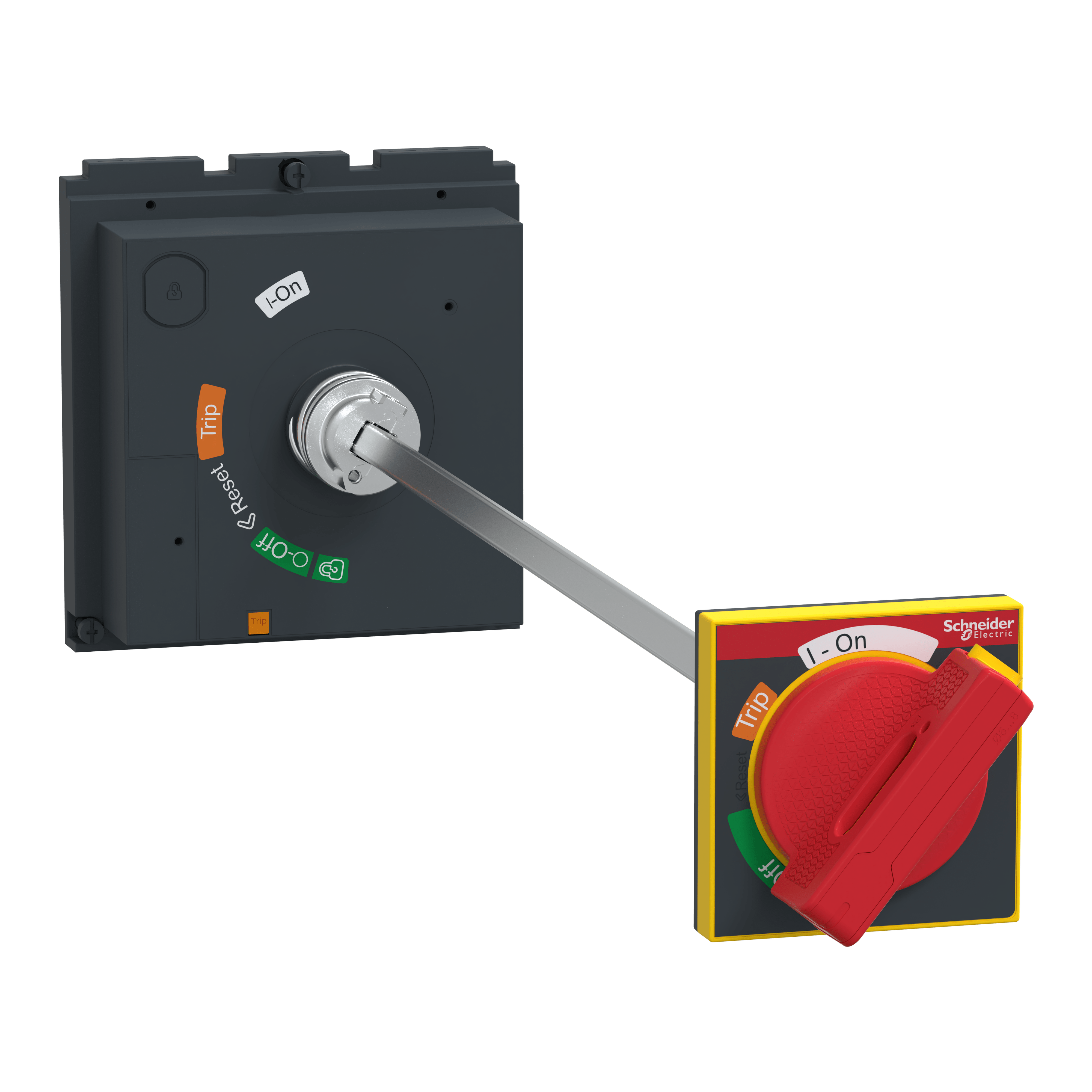 SCHNEIDER ELECTRIC - Manovra rotativa rinviata, ComPacT NSX400/630, manovra rossa su fronte giallo, lunghezza albero 209 mm a 600 mm, IP55