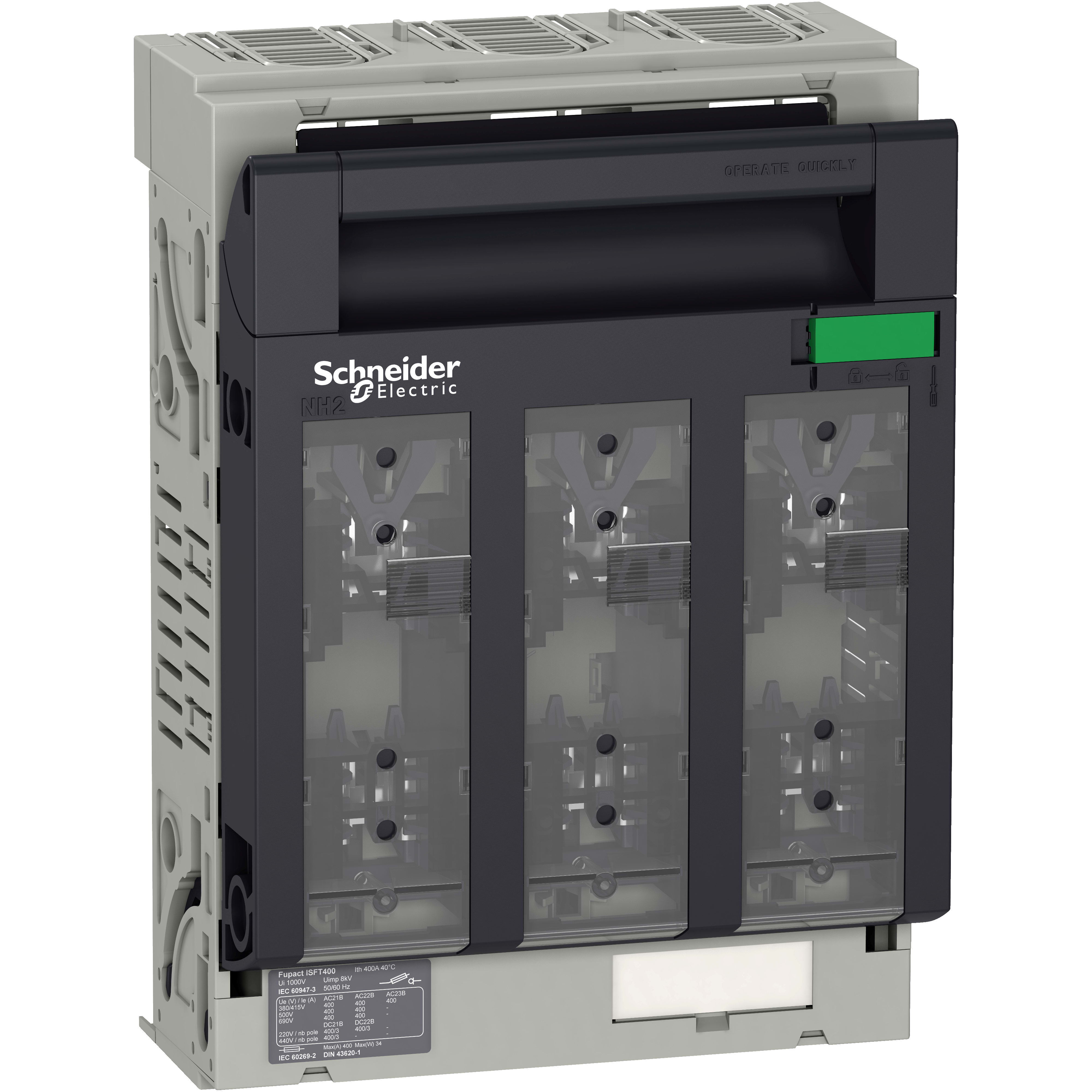 SCHNEIDER ELECTRIC - Interruttore-sezionatore con fusibili, FuPact, FuPacT ISFT400, 400A, DIN NH1, 3 poli, mont. aggancio 60mm