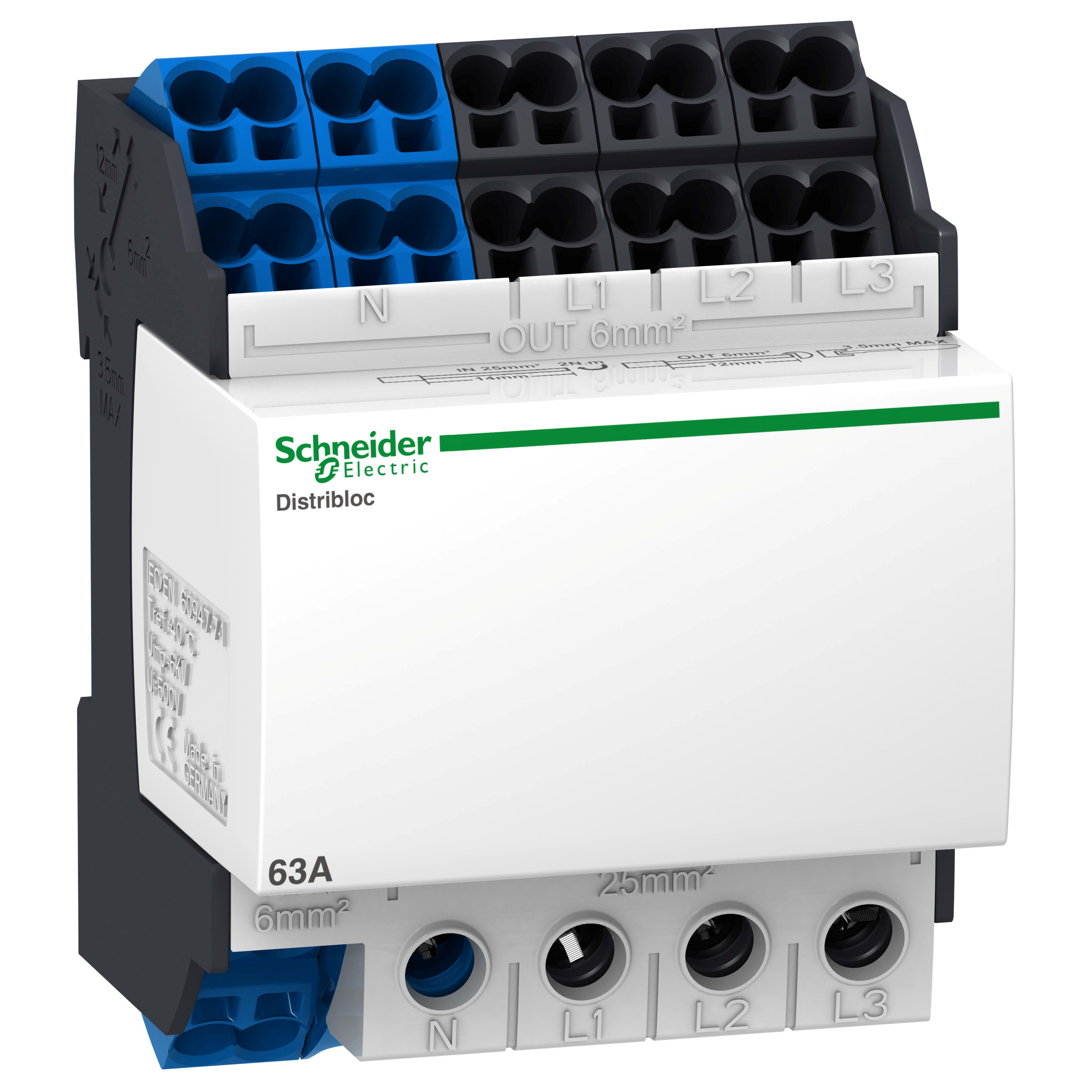 SCHNEIDER ELECTRIC - Blocco di distribuzione Linergy DX 4P 63A 4 moduli 24 fori collegamento rapido inferiore LVS04041