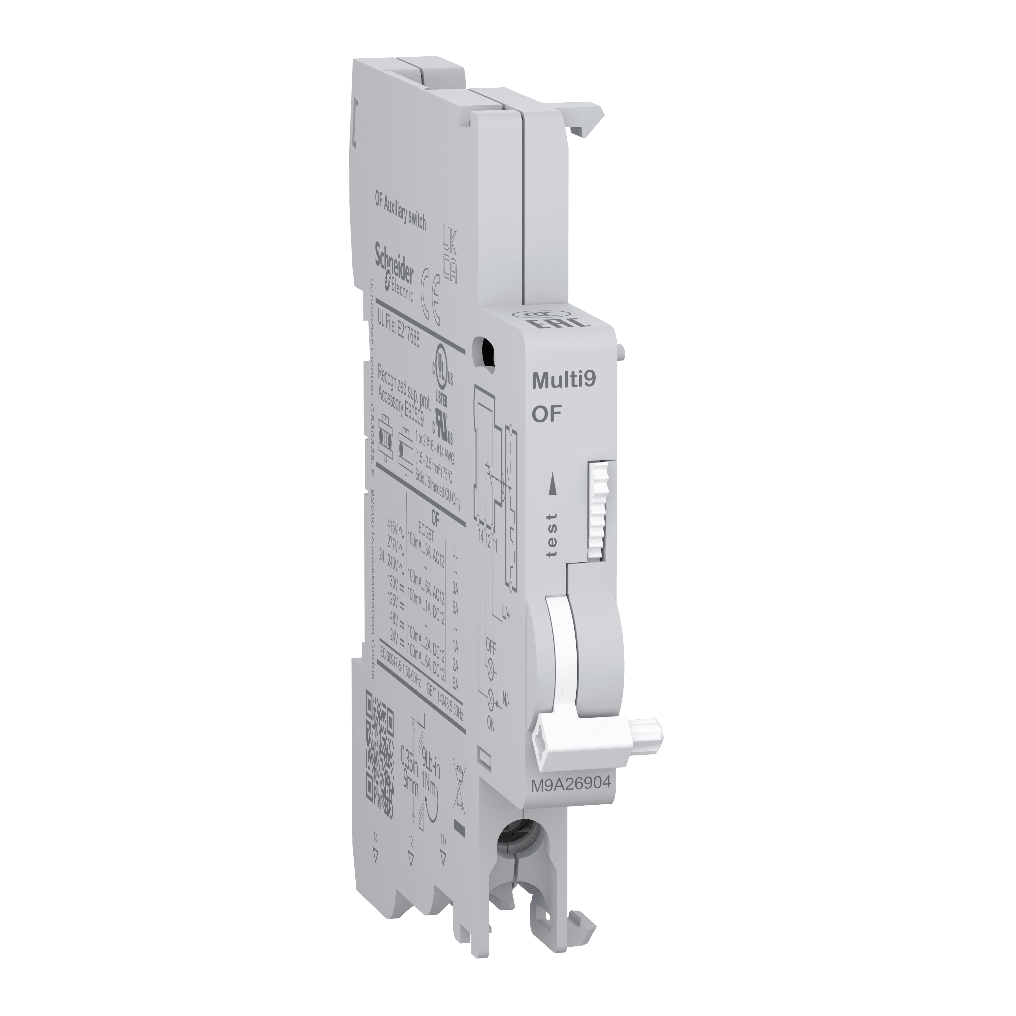 SCHNEIDER ELECTRIC - Contatto ausiliario Multi9 OF 24-415VAC 24-130VDC, 100mA to 6A, connessione dal basso M9A26904