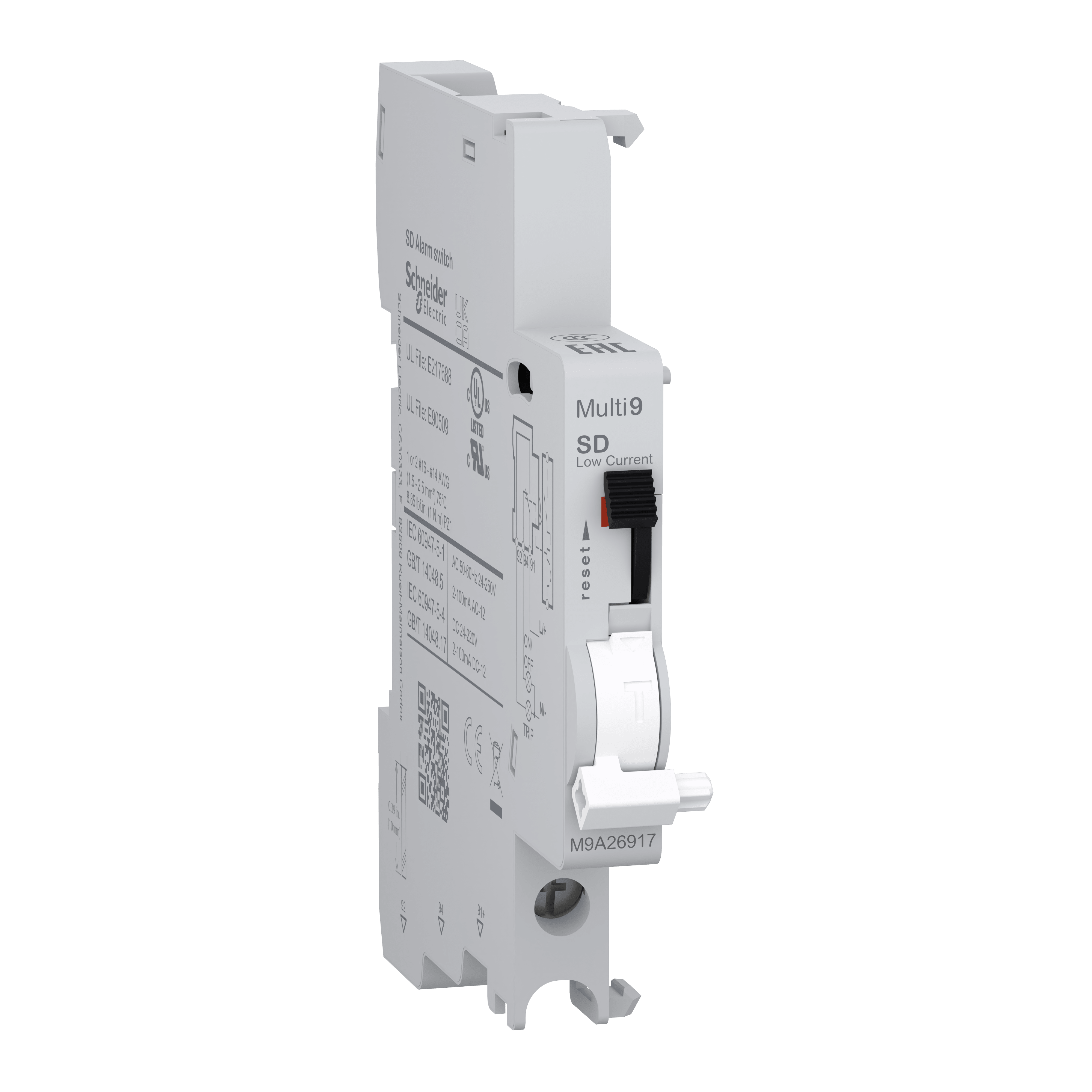 SCHNEIDER ELECTRIC - Contatto ausiliario Multi9 SD 240-415VAC 24-130VDC, 2mA to 100mA, connessione dal basso M9A26917