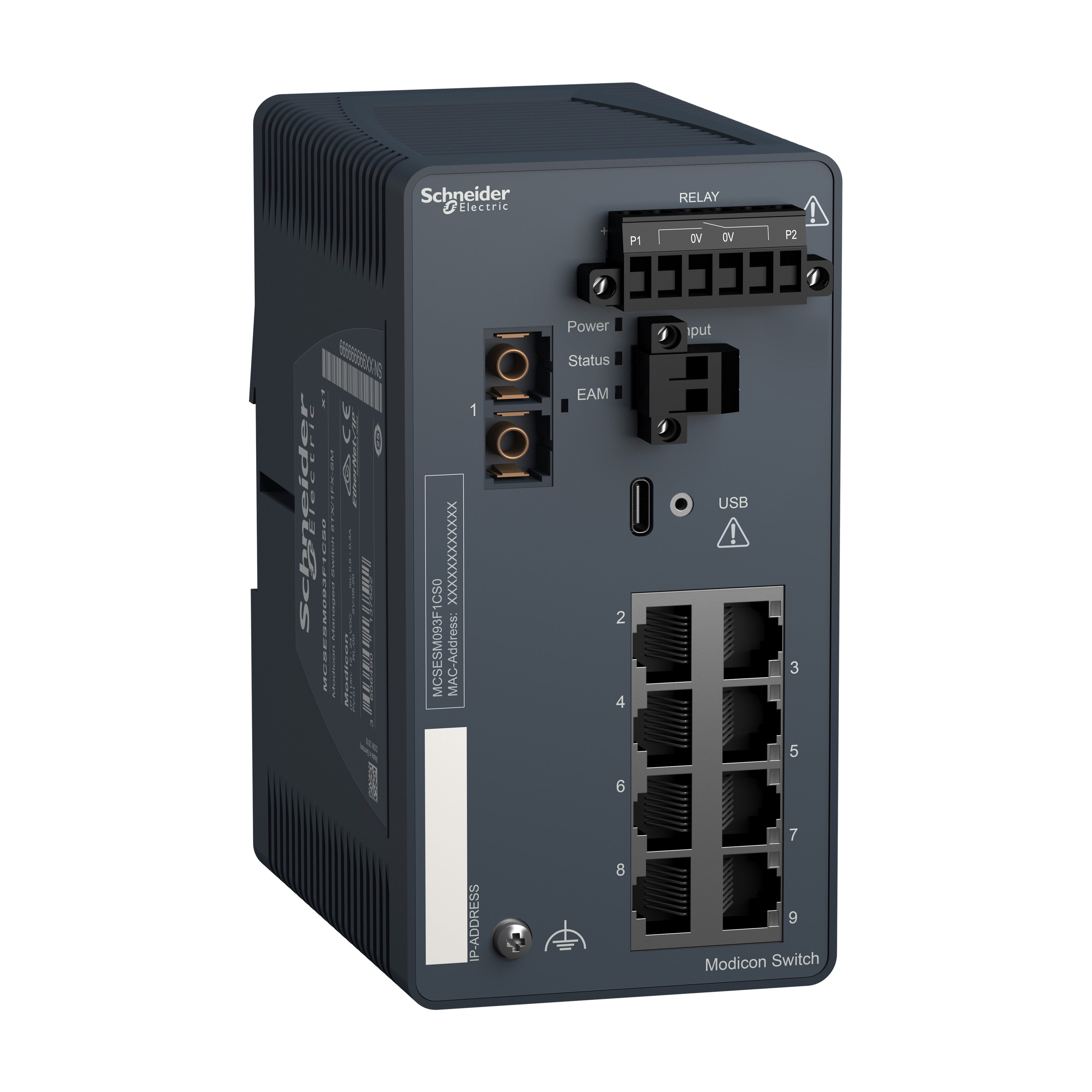 SCHNEIDER ELECTRIC - Switch gestito Modicon - 8 porte per rame + 1 porta per fibra ottica monomodale MCSESM093F1CS0