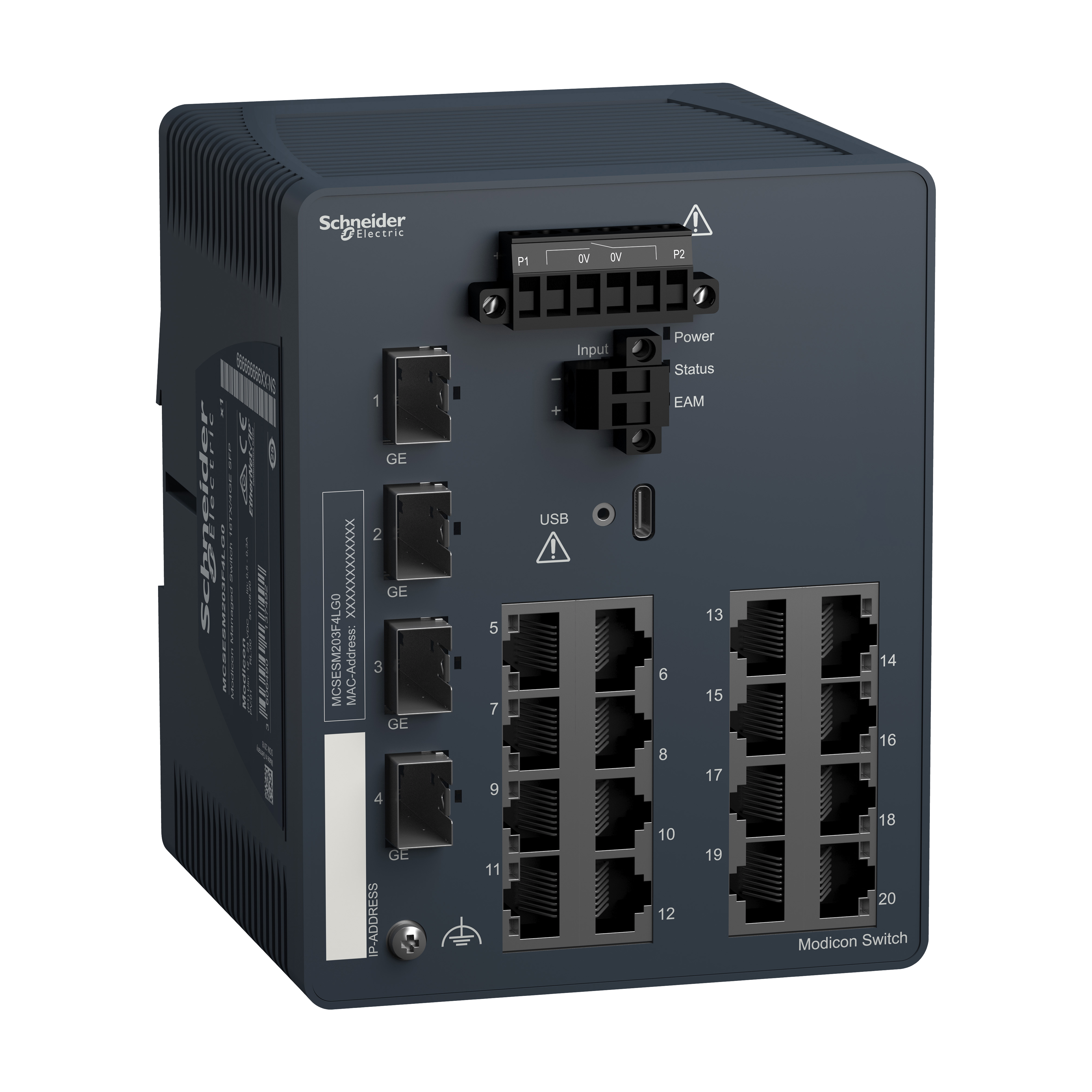 SCHNEIDER ELECTRIC - Modicon Managed Switch - 16 porte in rame + 4 Gigabit SFP MCSESM203F4LG0