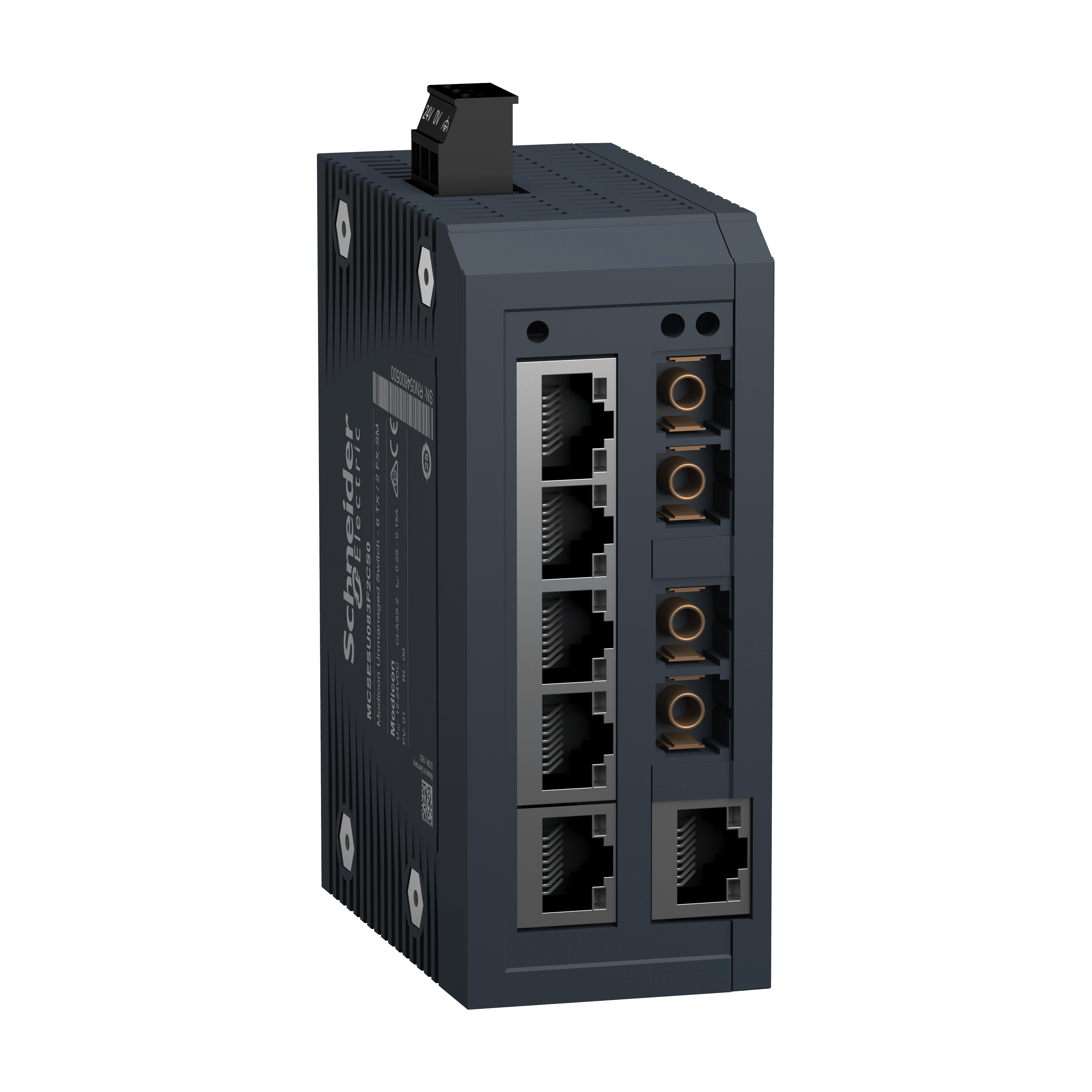SCHNEIDER ELECTRIC - switch di rete, Modicon Networking, standard non gestito, 6 porte per rame con 2 porte per fibra ottica monomodale MCSESU083F2CS0