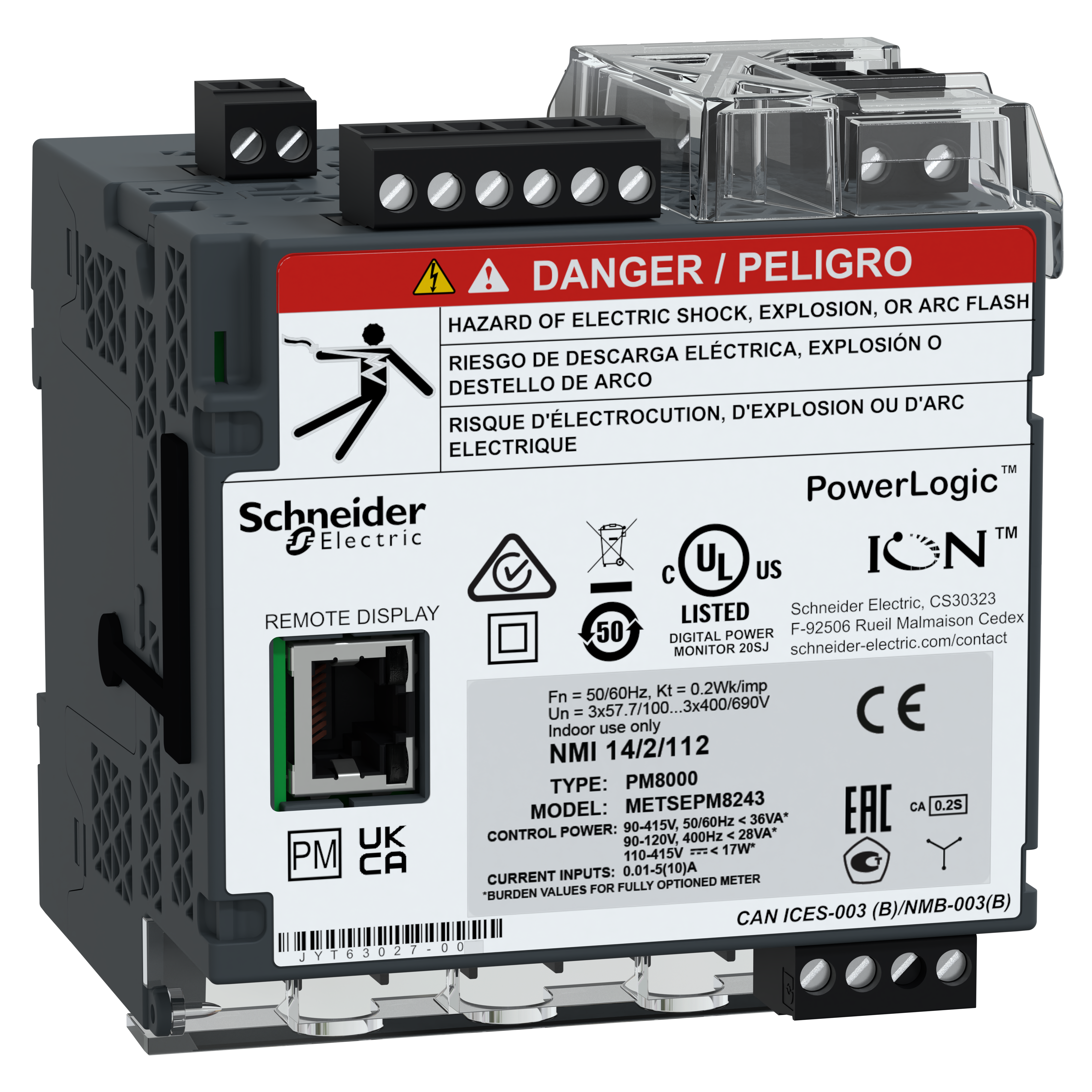 SCHNEIDER ELECTRIC - PowerLogic PM8000 - PM8243 Misuratore di Power Quality - da guida DIN (no display)