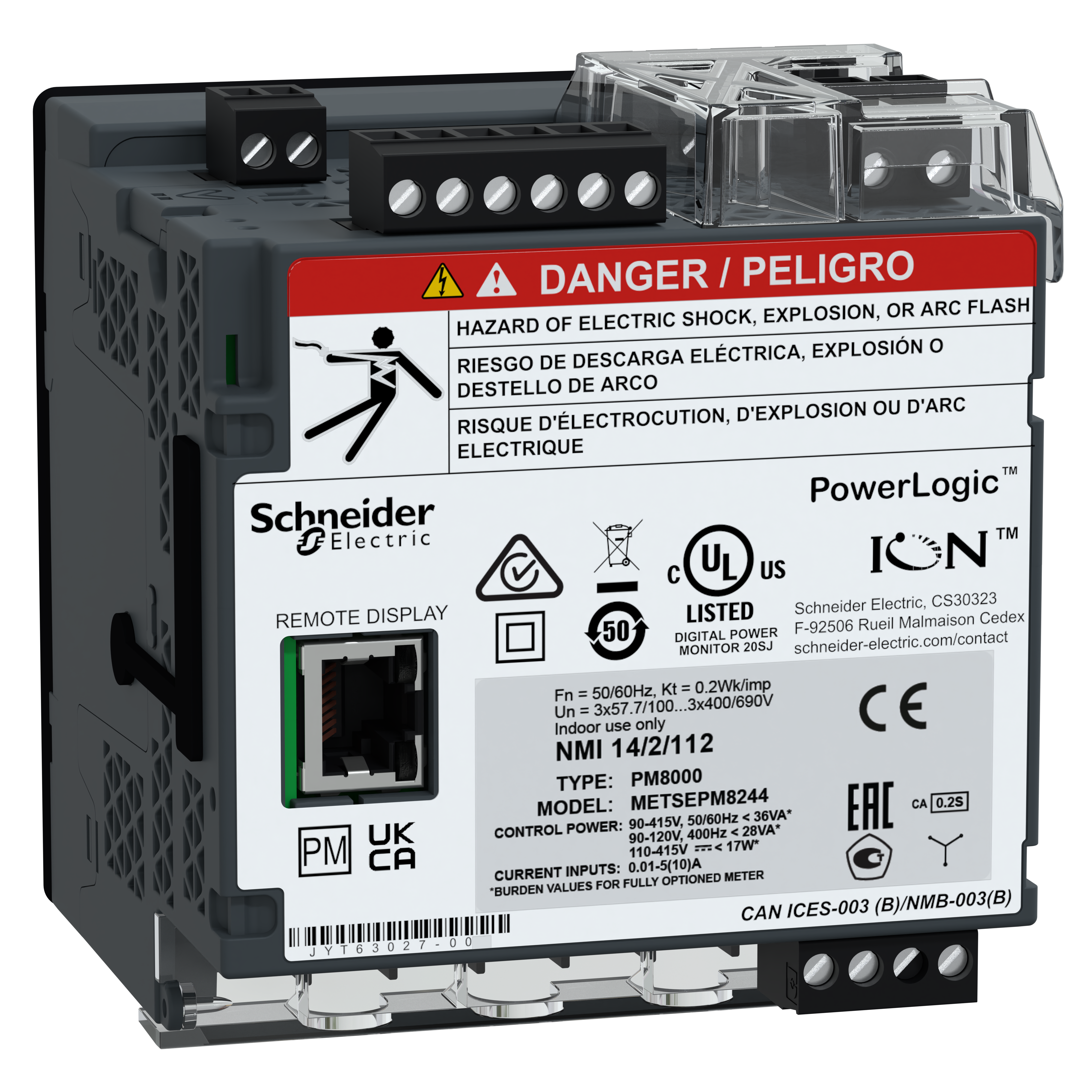 SCHNEIDER ELECTRIC - PowerLogic PM8000 - PM8244 Misuratore di Power Quality - da guida DIN + display remoto