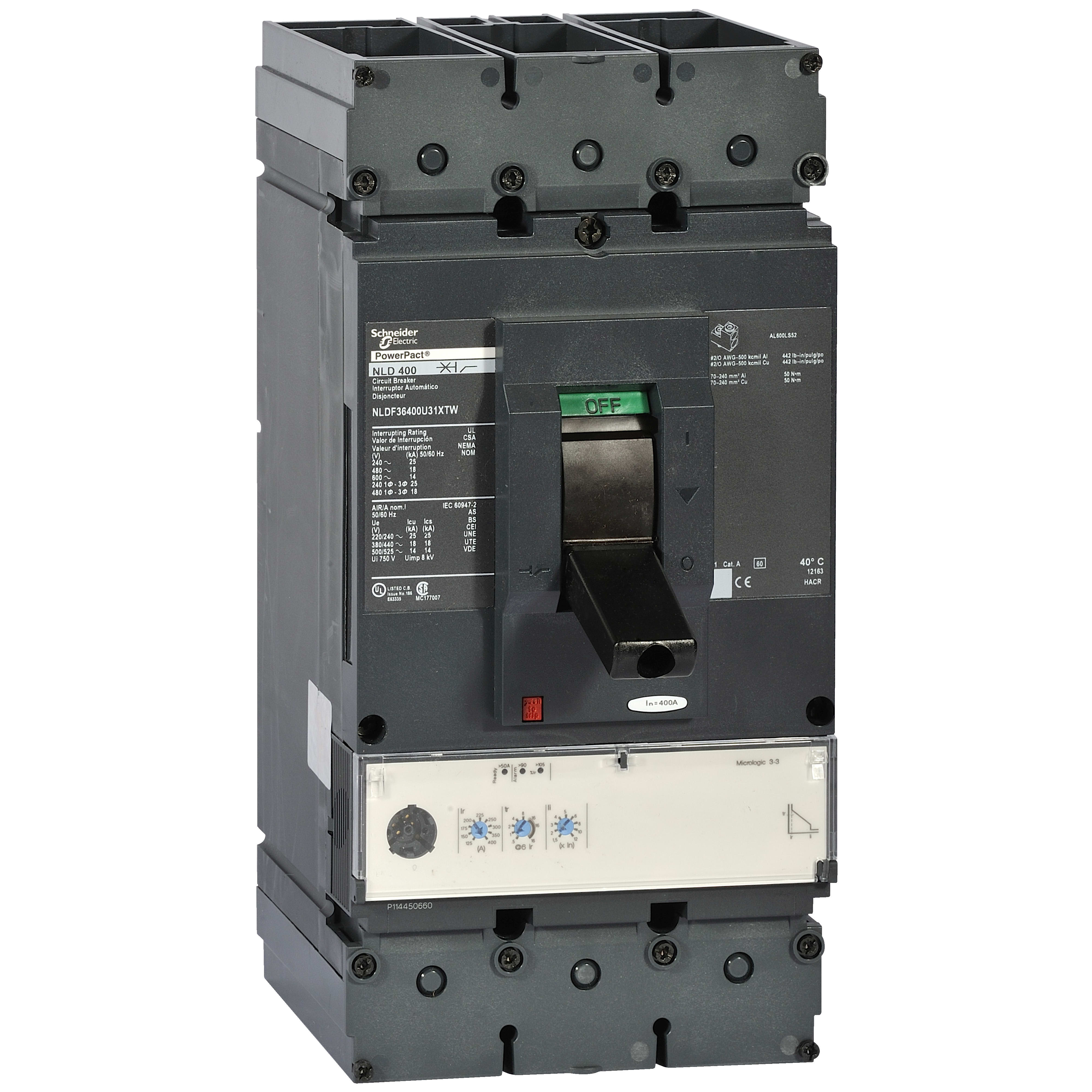 SCHNEIDER ELECTRIC - L-Frame 600A 18kA 3P Mlogic 3.3 400A NLDF36400U31XTW