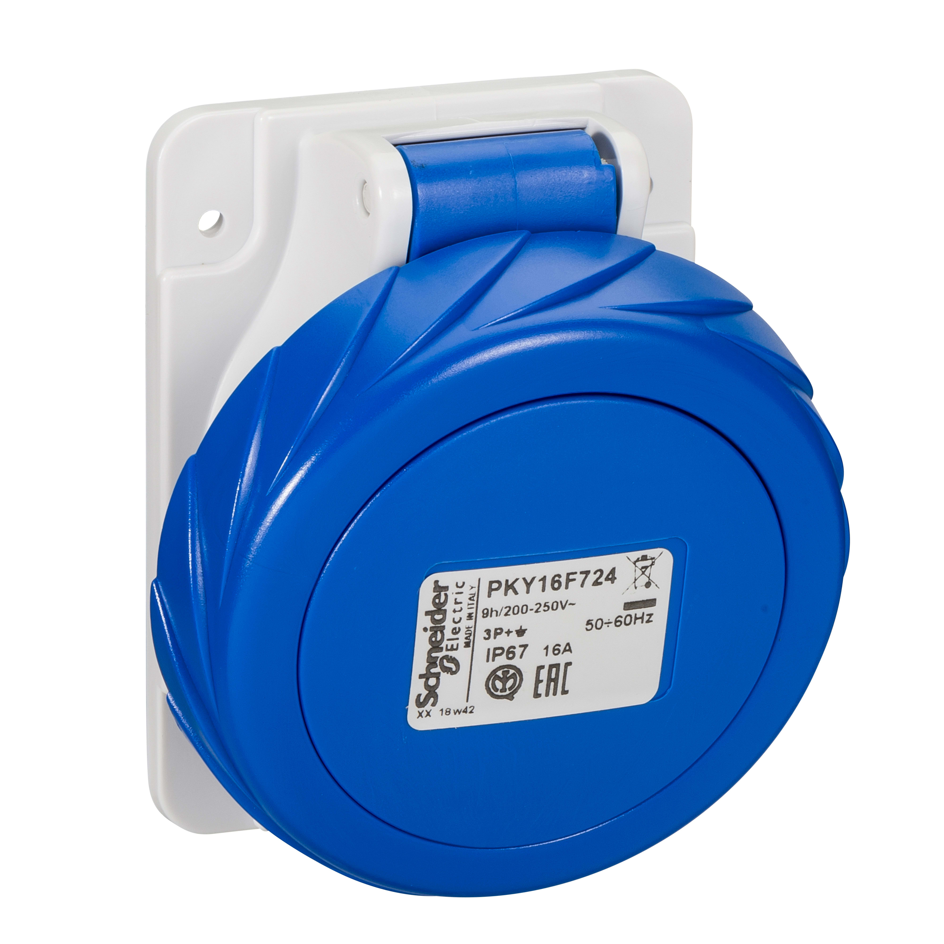 SCHNEIDER ELECTRIC - Presa da incasso inclinata, Mureva, PK, IP67, 16A, 220V, 3P+T, cablaggio rapido