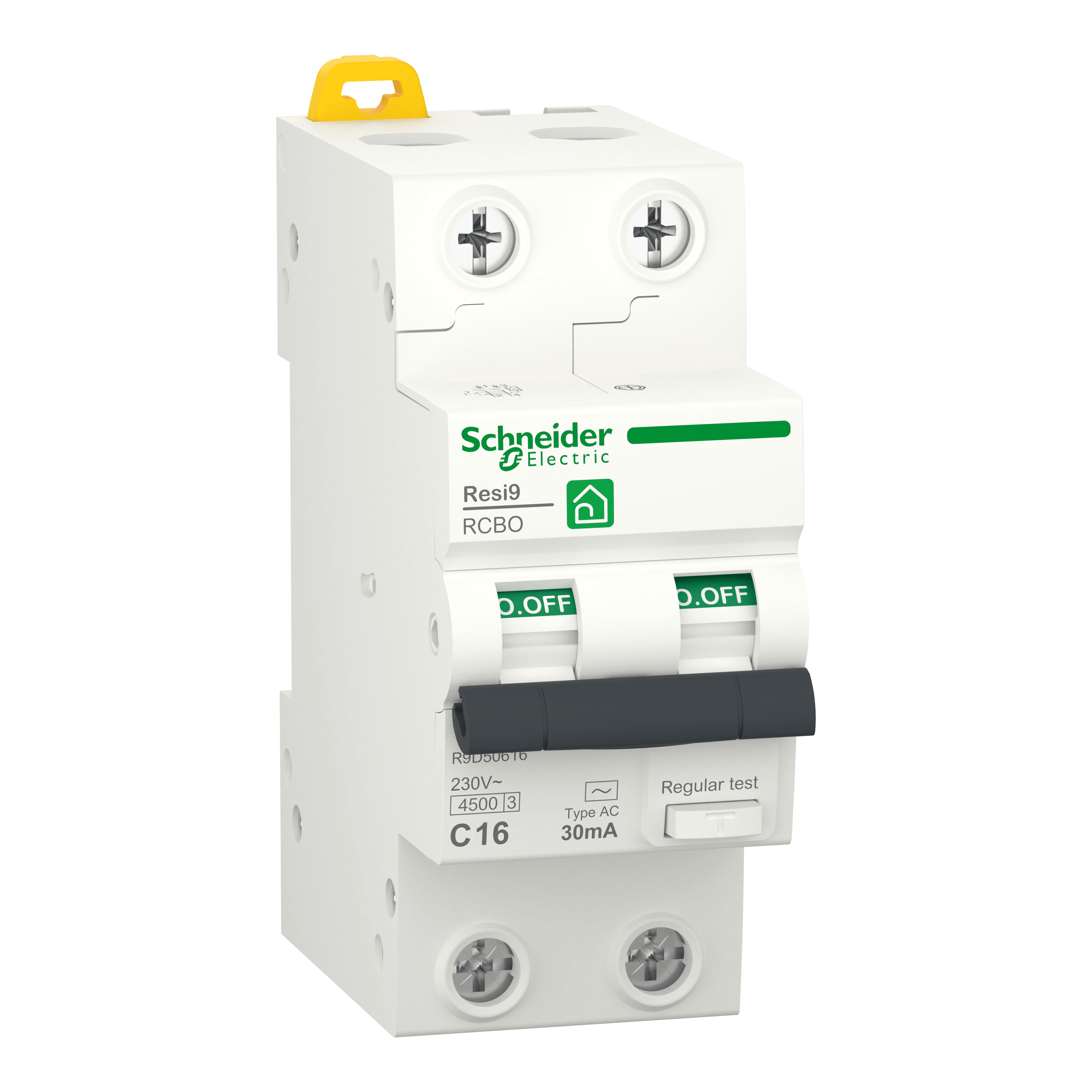 SCHNEIDER ELECTRIC - Interruttori magnetotermici differenziali (RCBO), Resi9, 2P, 16 A, curva C, 4500 A, 30 mA, Tipo AC R9D50616
