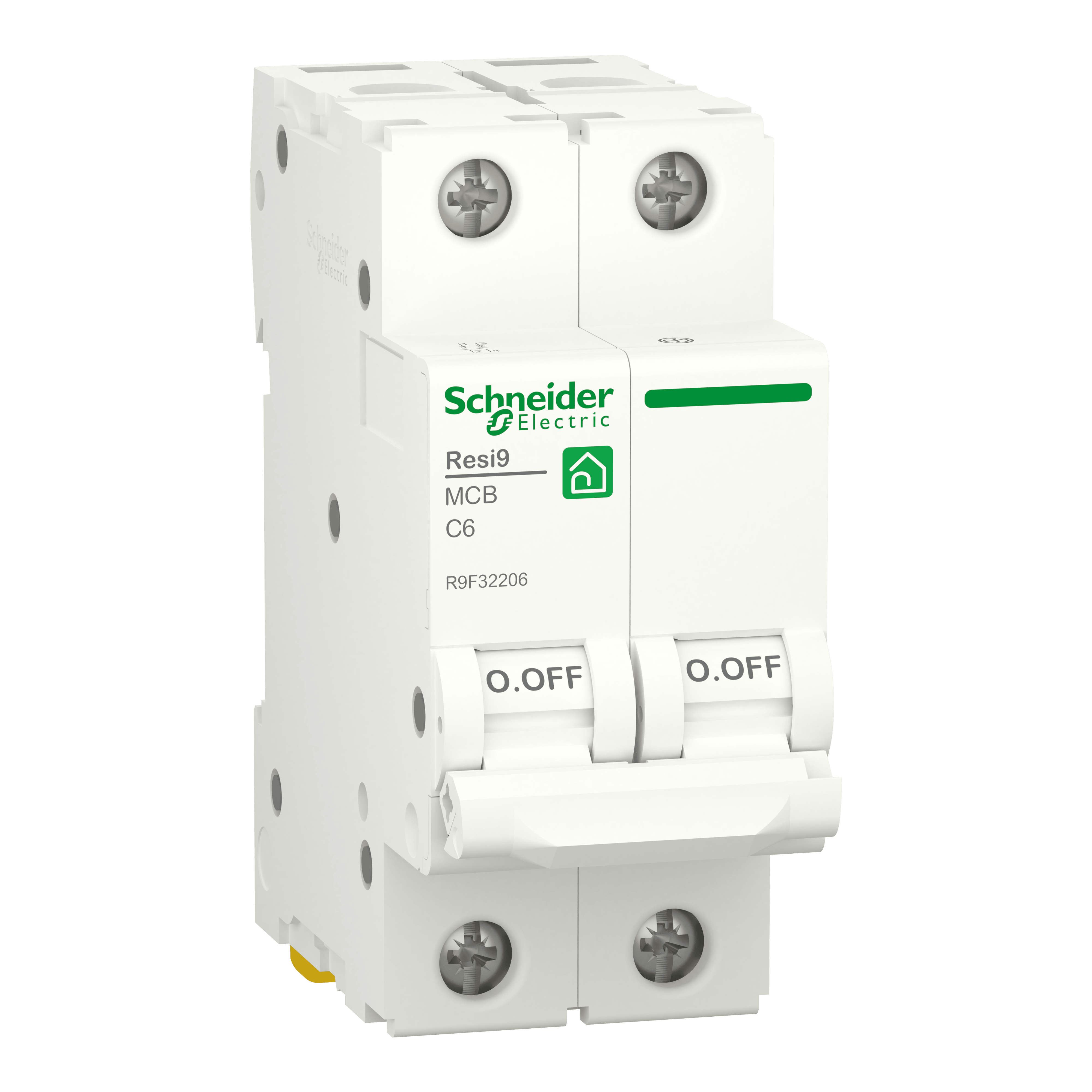 SCHNEIDER ELECTRIC - Interruttore magnetotermico (MCB), Resi9, 2P, 6 A, curva C, 4500 A, 400 V R9F32206