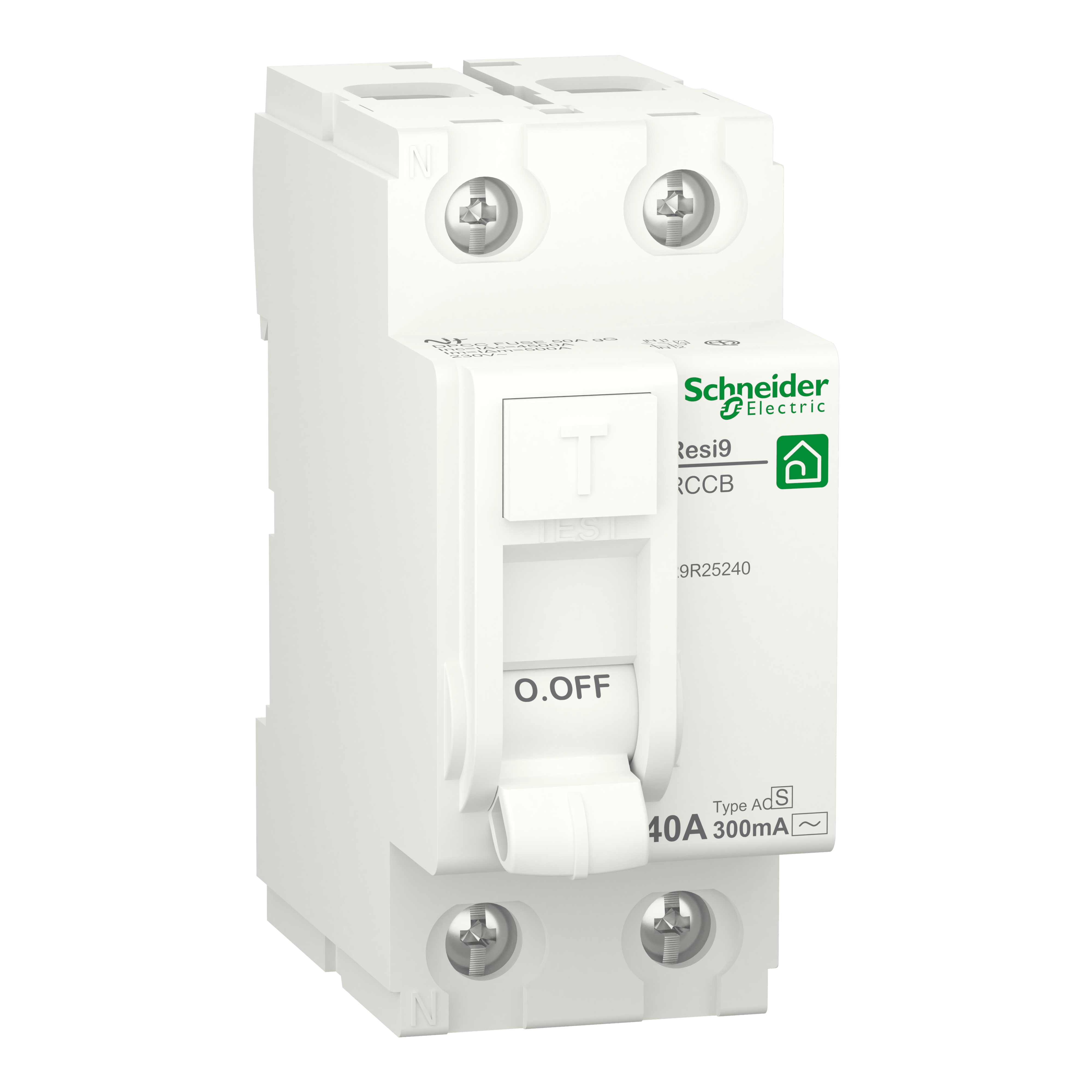 SCHNEIDER ELECTRIC - Interruttore differenziale (RCCB), Resi9, 2P, 40 A, 300 mA, Tipo AC, selettivo R9R25240