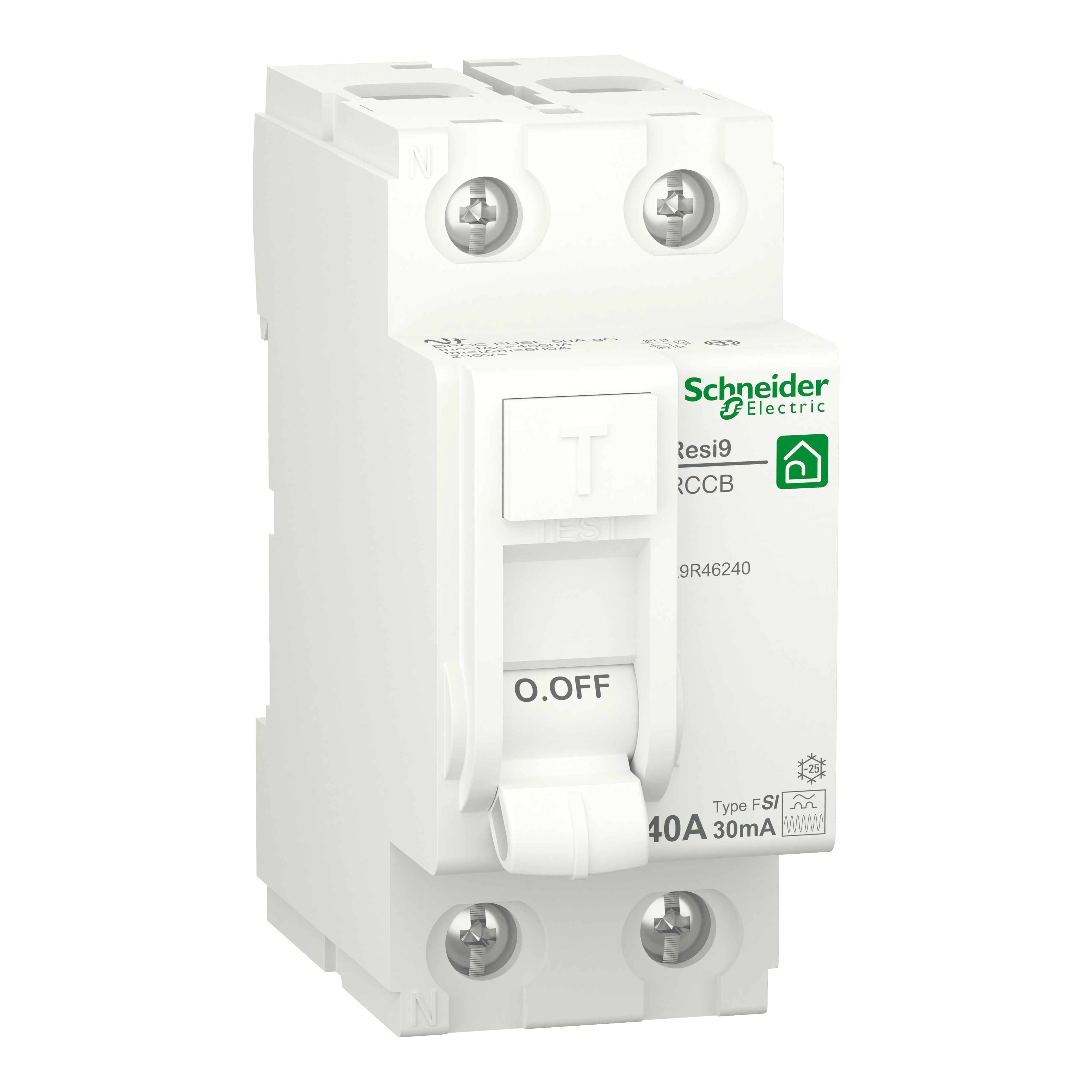 SCHNEIDER ELECTRIC - Interruttore differenziale (RCCB), Resi9, 2P, 40 A, 30 mA, Tipo F-SI R9R46240