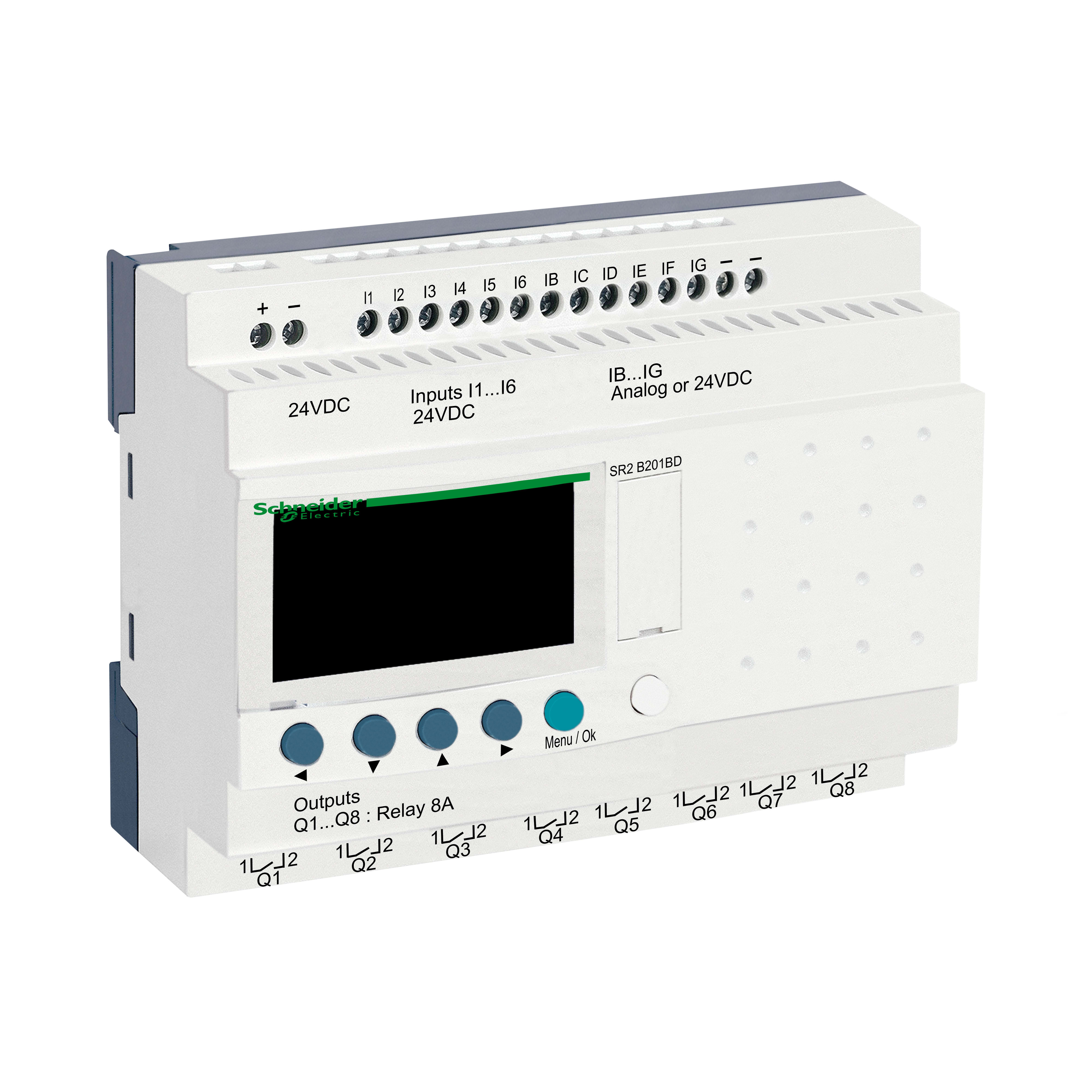 SCHNEIDER ELECTRIC - Smart relay compatto Zelio Logic - 20 I/O - 24 V CC - Orologio - Display SR2B201BD