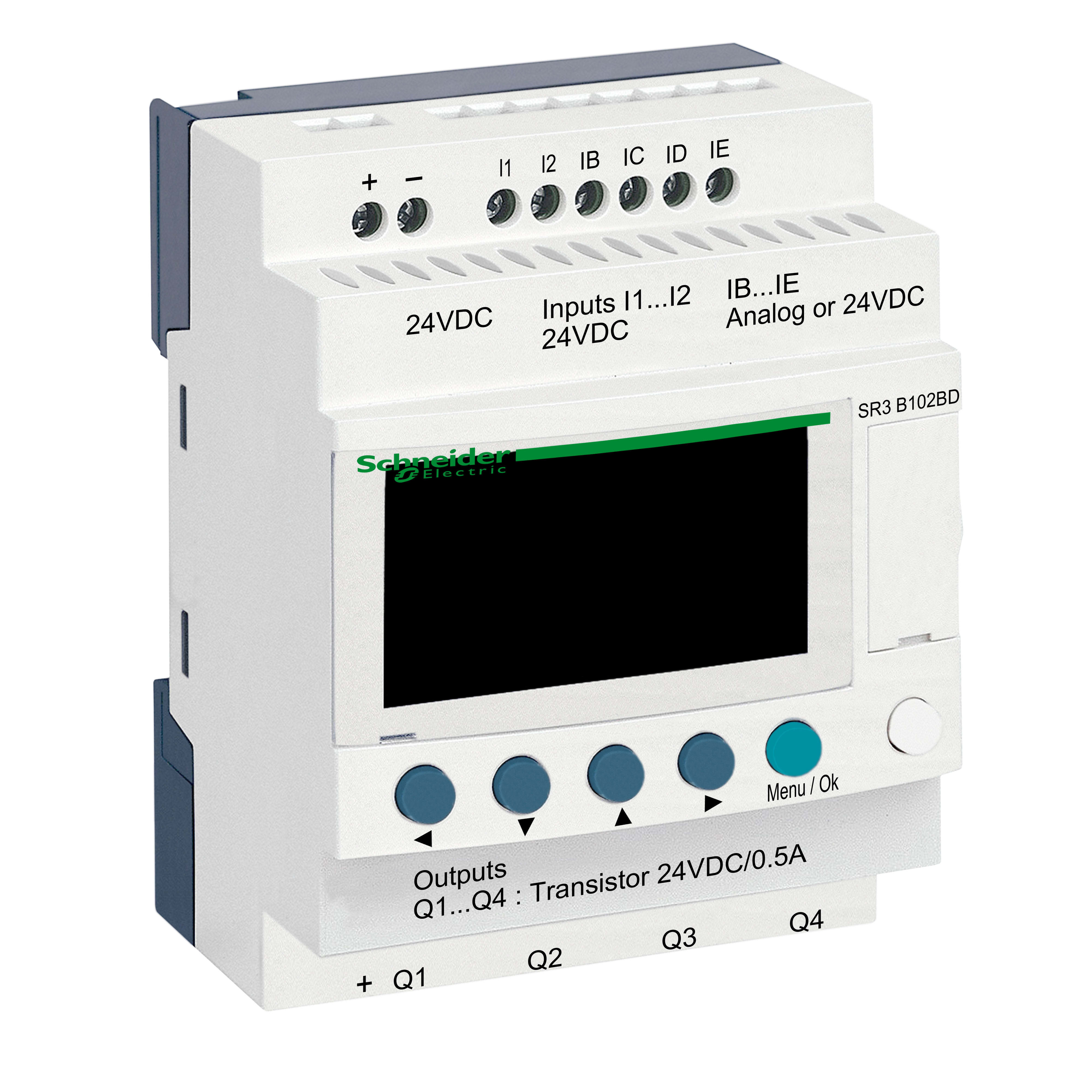 SCHNEIDER ELECTRIC - Smart relay modulare Zelio Logic - 10 I/O - 24 V CC - Orologio - Display SR3B102BD