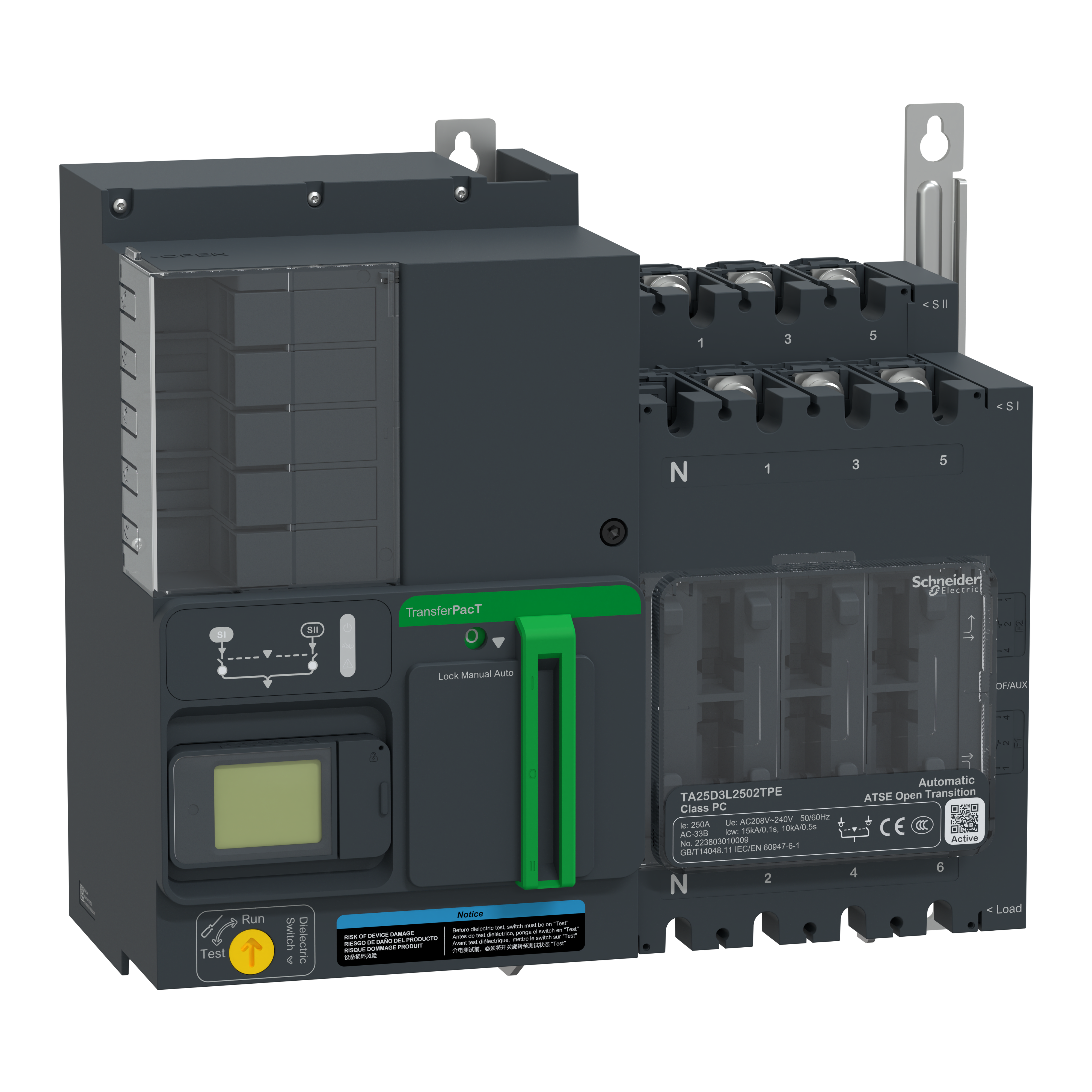 SCHNEIDER ELECTRIC - TransferPacT Active Automatic, 250 A, 230 V, 3P, LCD, frame 250 A