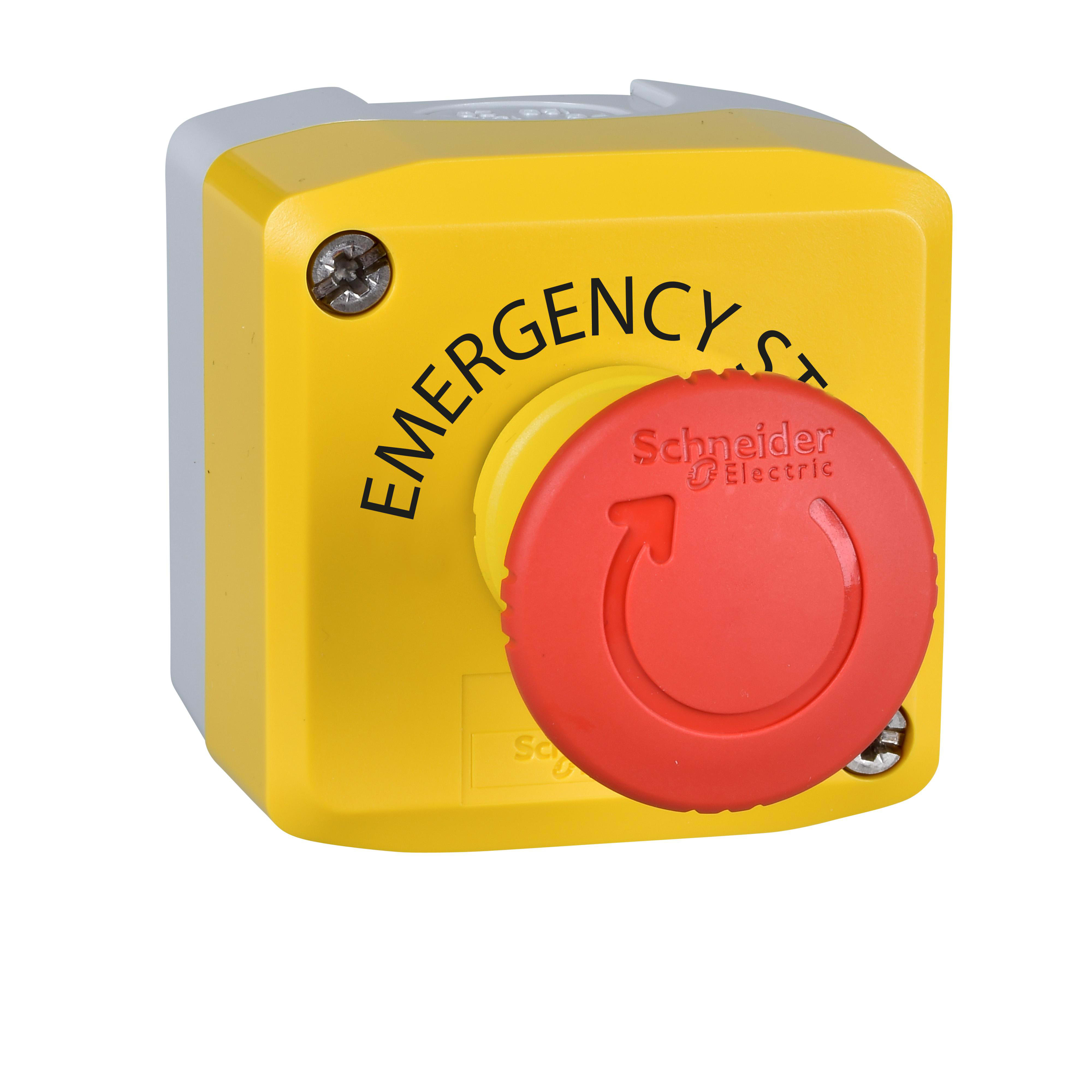 SCHNEIDER ELECTRIC - Pulsantiera, Harmony, plastica, gialla, fungo rosso 40 mm, arresto di emergenza girare per sbloccare, 1 NC, portaetichetta ARRESTO DI EMERGENZA