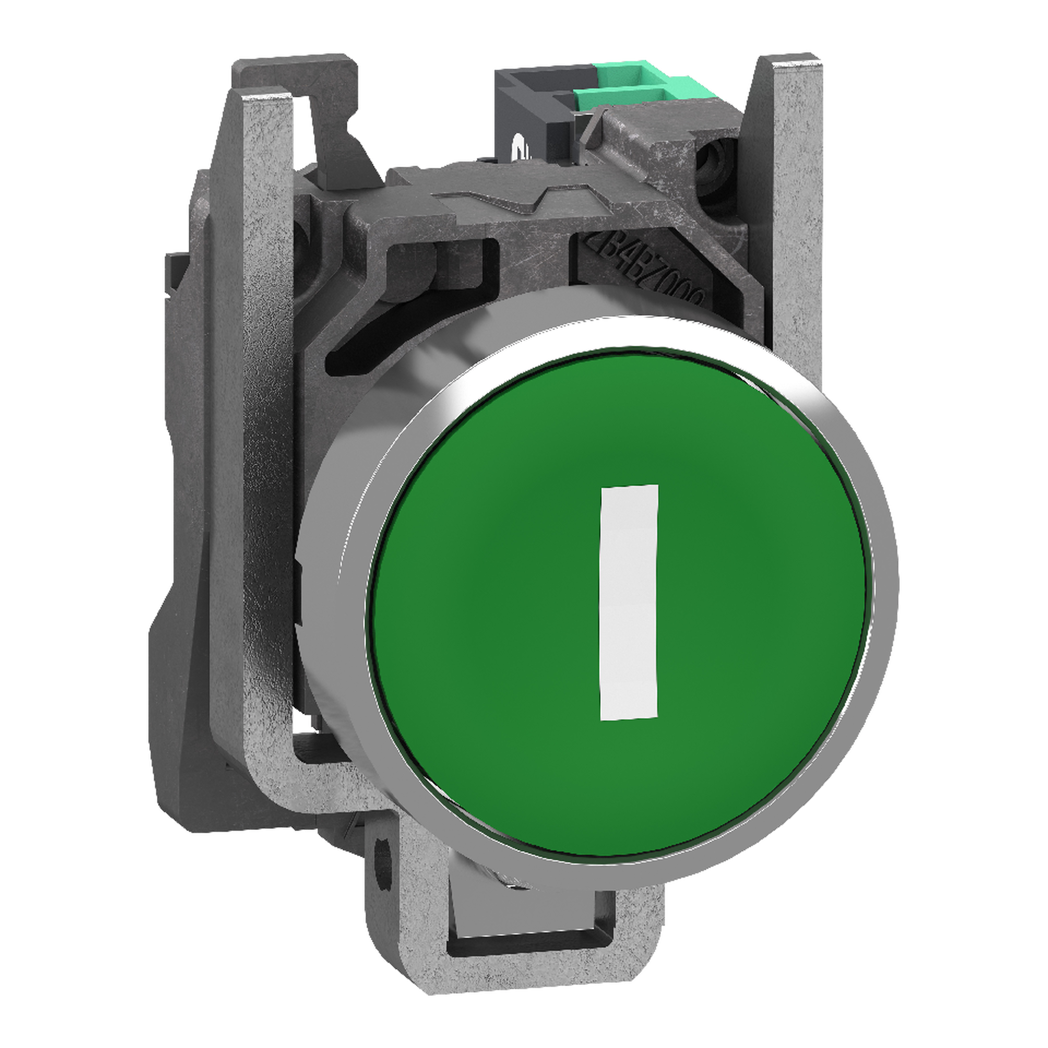 SCHNEIDER ELECTRIC - Pulsante, Harmony XB4, metallo, filoghiera, verde, 22 mm, ad impulso, con marcatura in bianco I, 1 NO, contatti Push-in