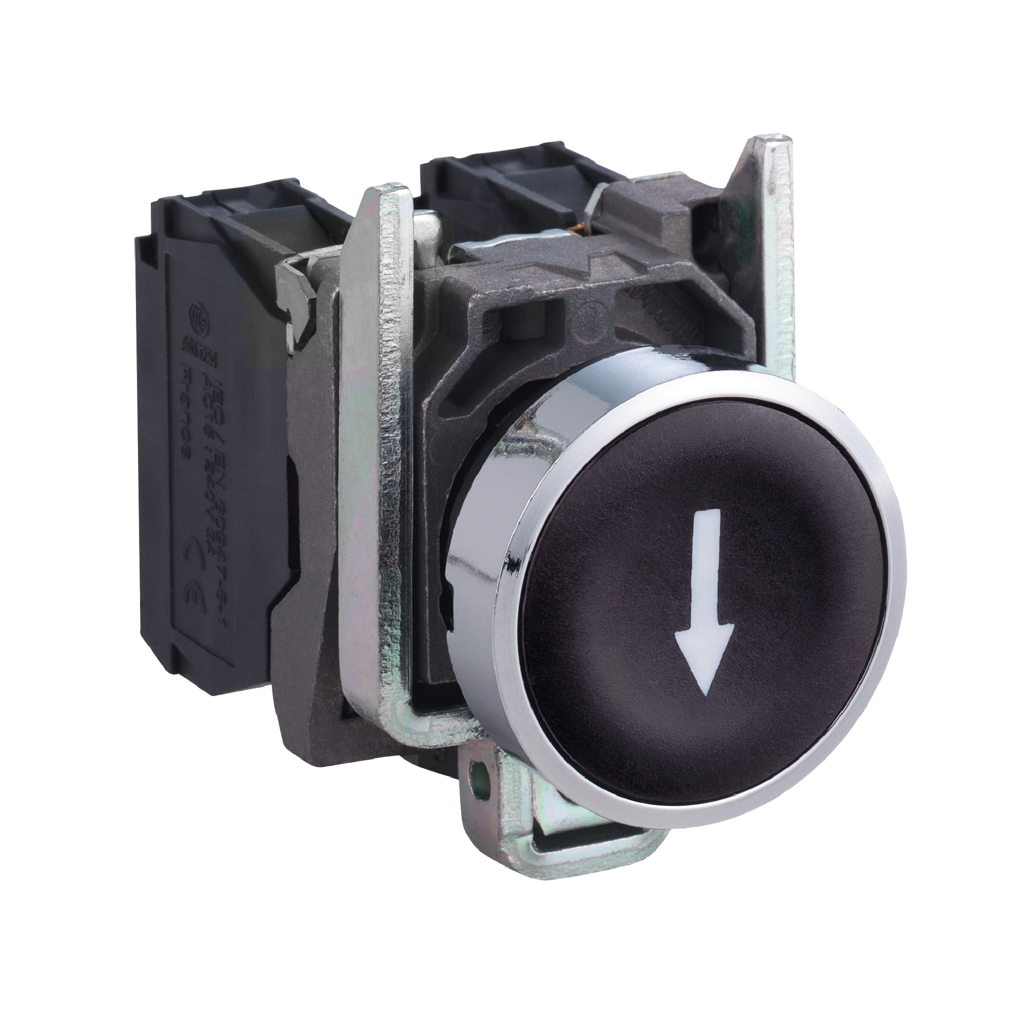 SCHNEIDER ELECTRIC - Pulsante nero Ø22 - filoghiera ad impulso - con simbolo FRECCIA GIÙ - 1NO