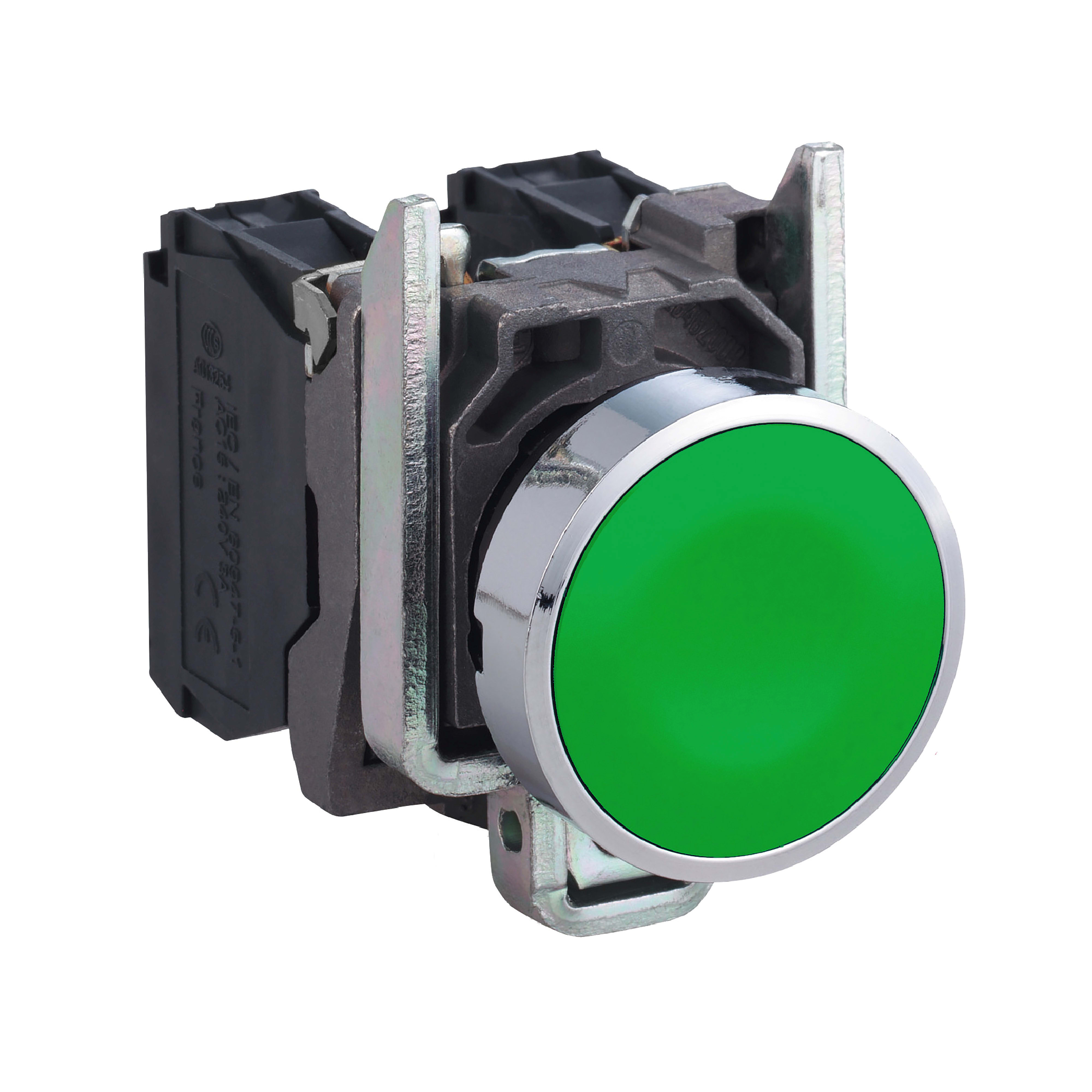 SCHNEIDER ELECTRIC - Pulsante, Harmony XB4, metallo, a filo ghiera, verde, 22 mm, ad impulso, senza marcatura, 1NO+1NC