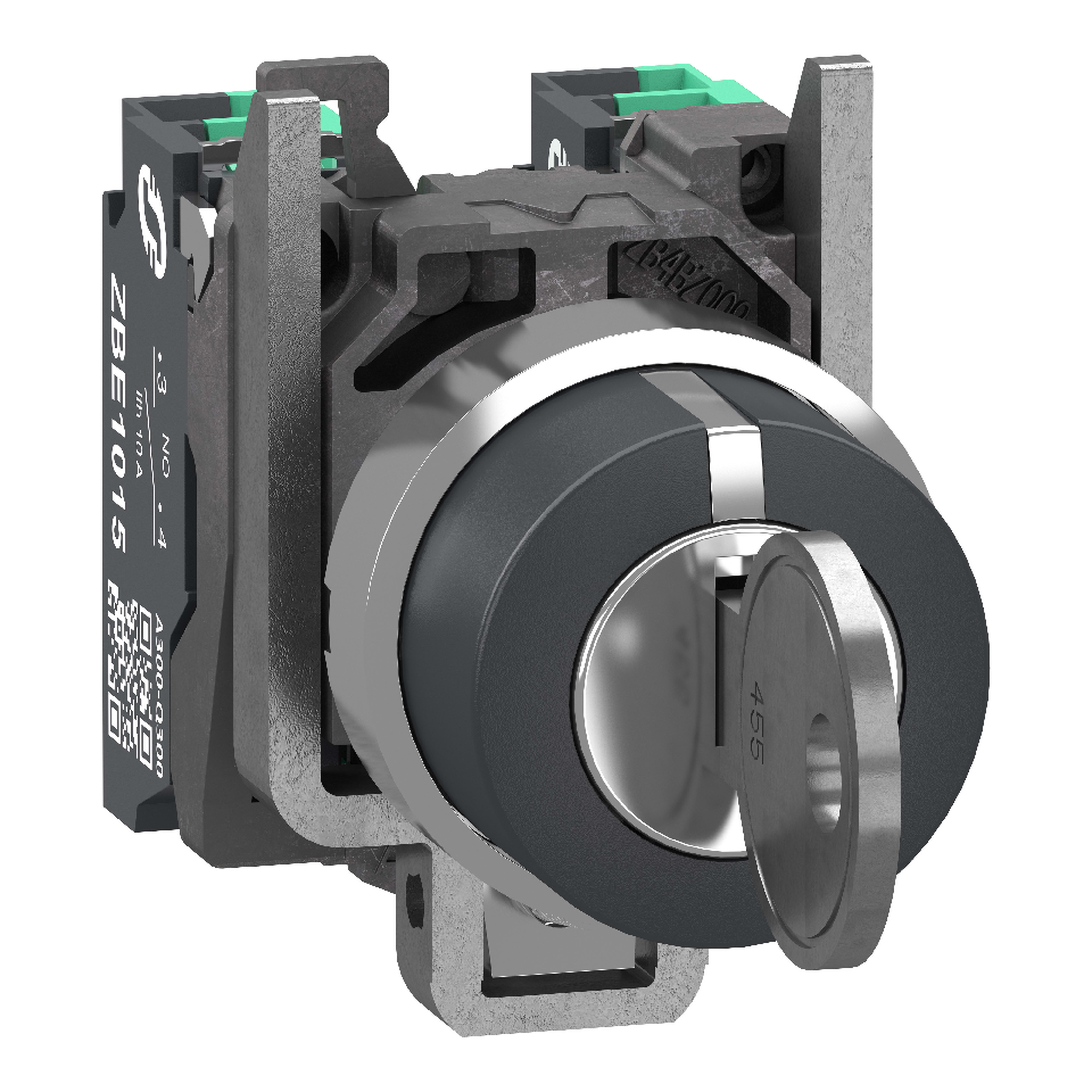 SCHNEIDER ELECTRIC - Selettore a chiave, Harmony XB4, metallo, nero, 22 mm, chiave 455, 3 posizioni, fisse, estrazione chiave 3 posizioni, 2 NO, Push in
